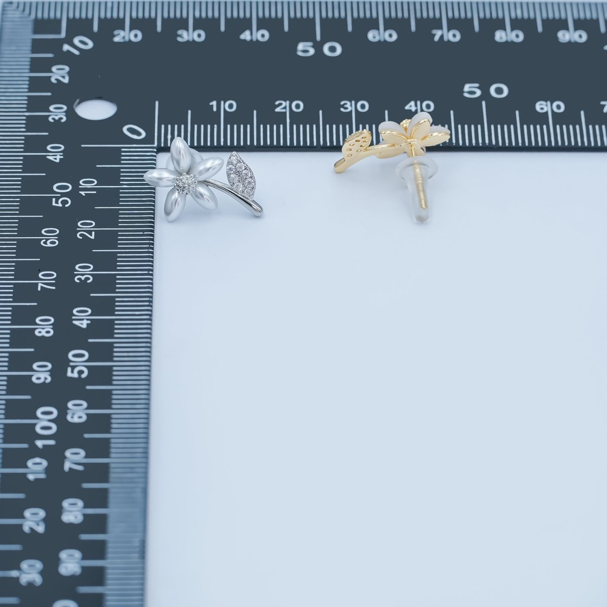 24K Gold Plated Shell Pearl Micro Paved CZ Flower Stud Earrings in Gold & Silver | AB201 AB202 - DLUXCA