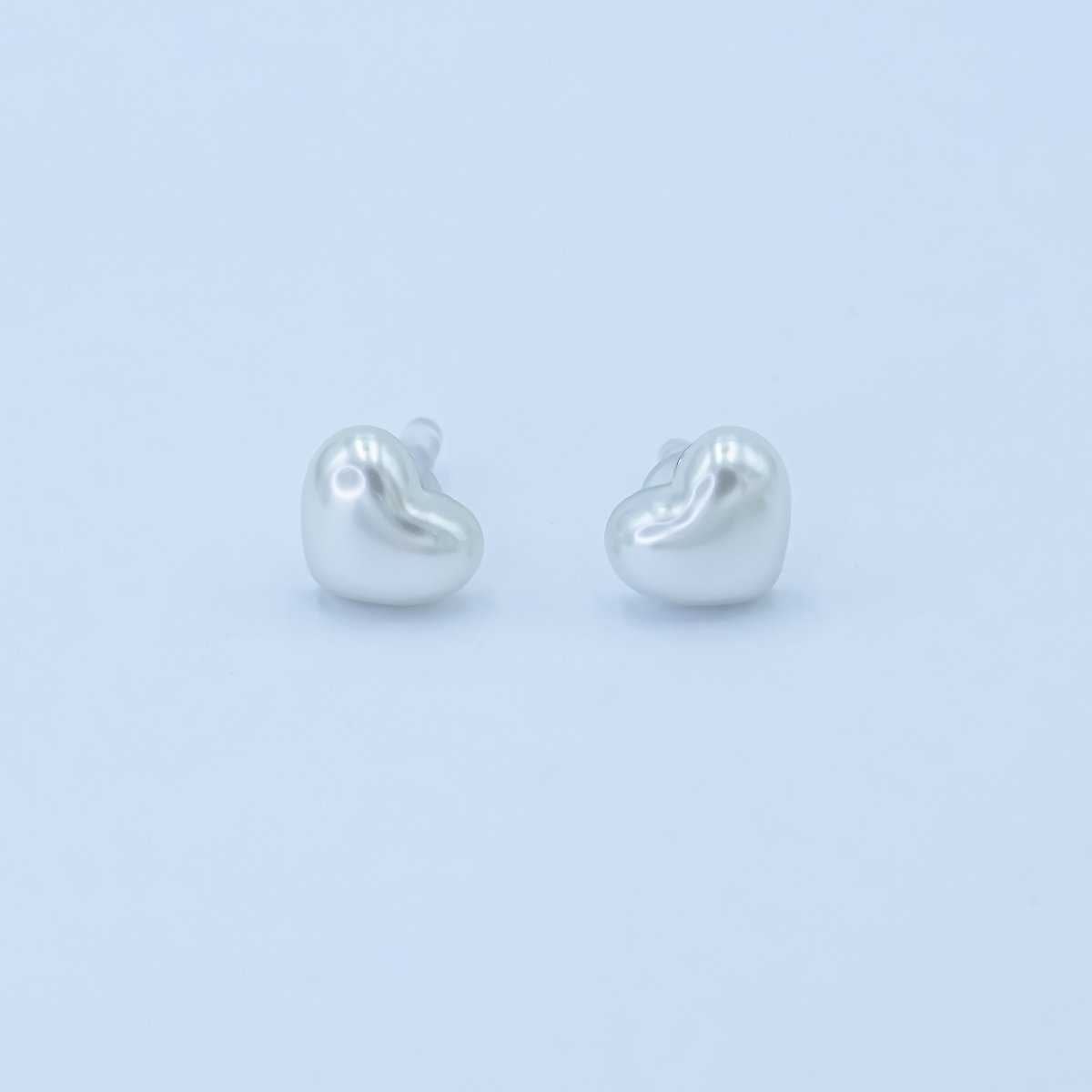 24K Gold Plated White Shell Pearl Heart Stud Earrings in Gold & Silver | T439 T440 - DLUXCA