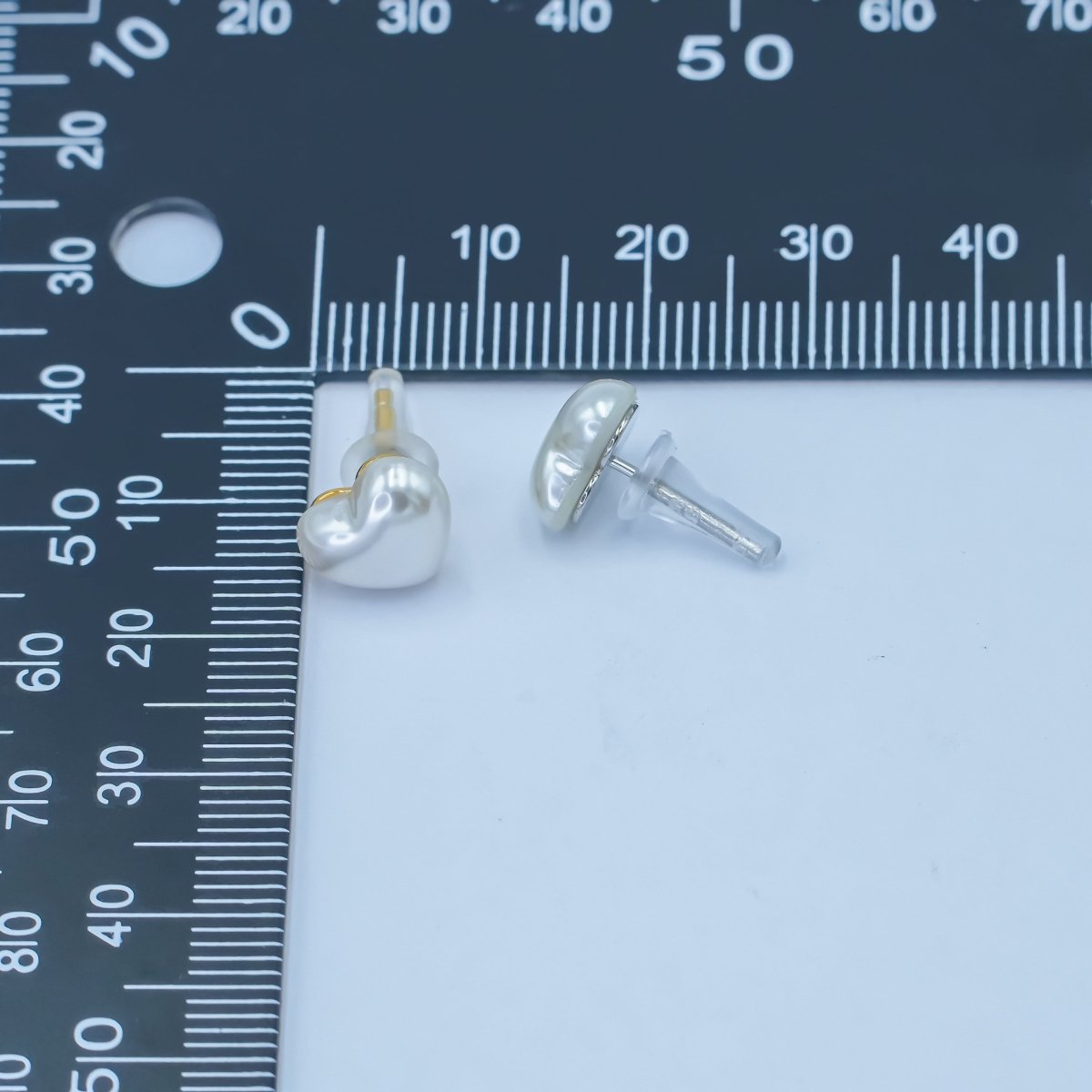 24K Gold Plated White Shell Pearl Heart Stud Earrings in Gold & Silver | T439 T440 - DLUXCA