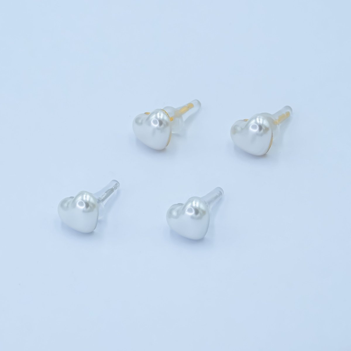 24K Gold Plated White Shell Pearl Heart Stud Earrings in Gold & Silver | T439 T440 - DLUXCA