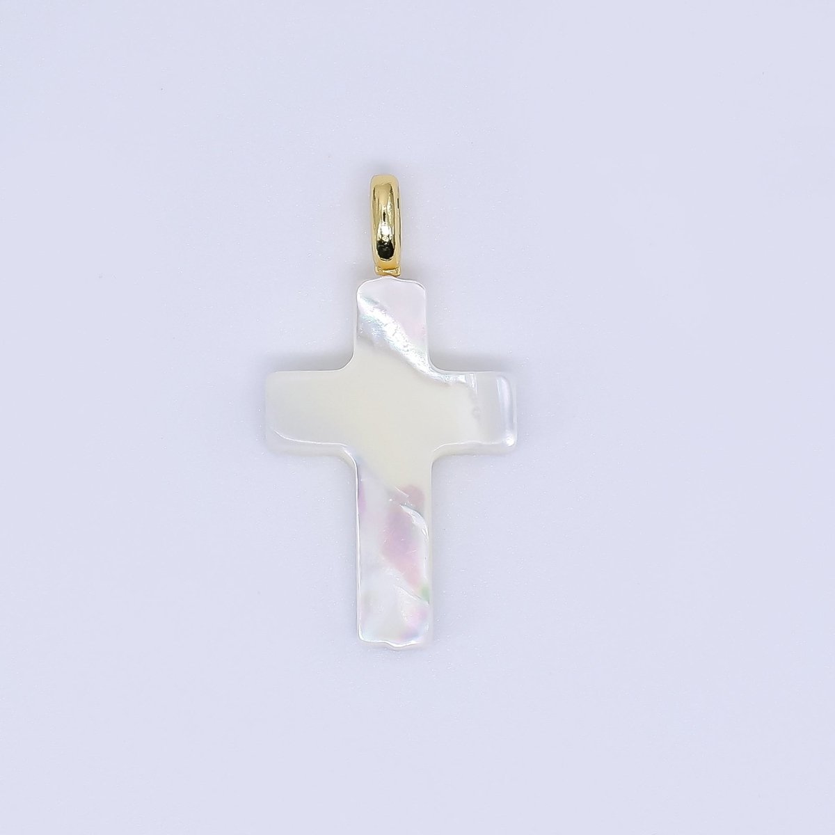 24K Gold Shell Pearl Shiny Holy Cross Charm Pendant | AF - 552 P - 1738 - DLUXCA