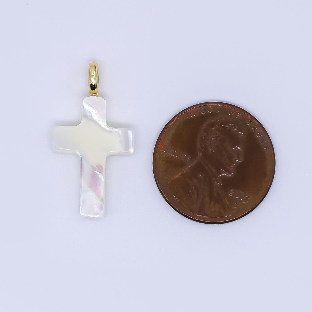 24K Gold Shell Pearl Shiny Holy Cross Charm Pendant | AF - 552 P - 1738 - DLUXCA