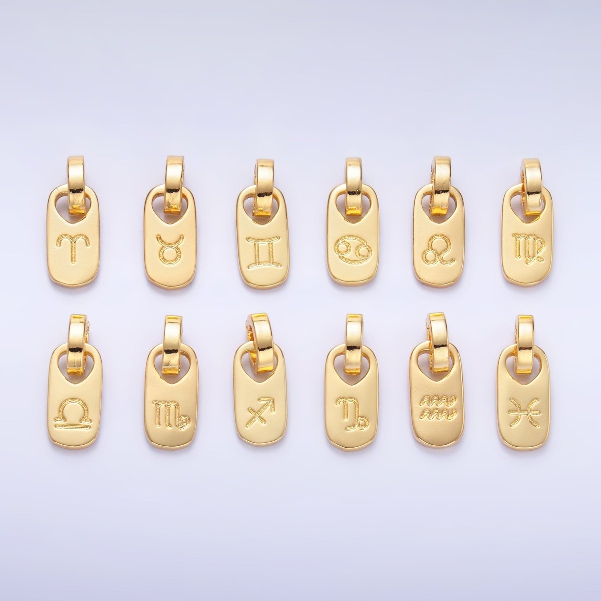 24K Gold Zodiac Star Sign Script Engraved Snap Latch Tag Pendant | A1307 - A1312 - DLUXCA