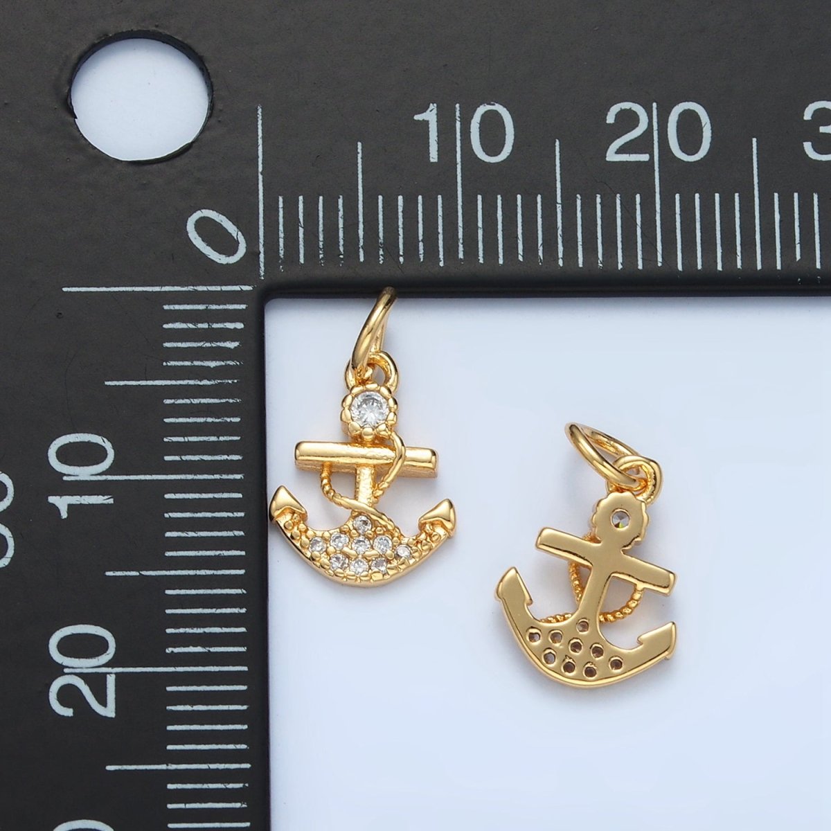 24K Hold Filled Mini Micro Paved CZ Rope Anchor Charm | X556 - DLUXCA