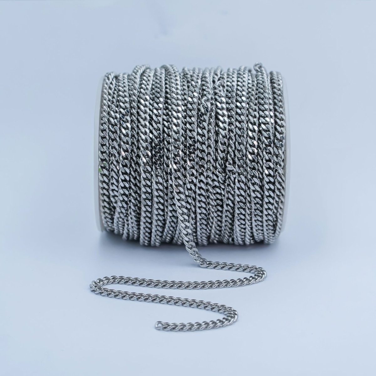 24K White Gold Plated Unfinished Chain Gold Cuban CURB Chain by Yard, Wholesale Bulk Roll Chain For Jewelry Making | ROLL - 499, ROLL - 500 Clearance Pricing - DLUXCA