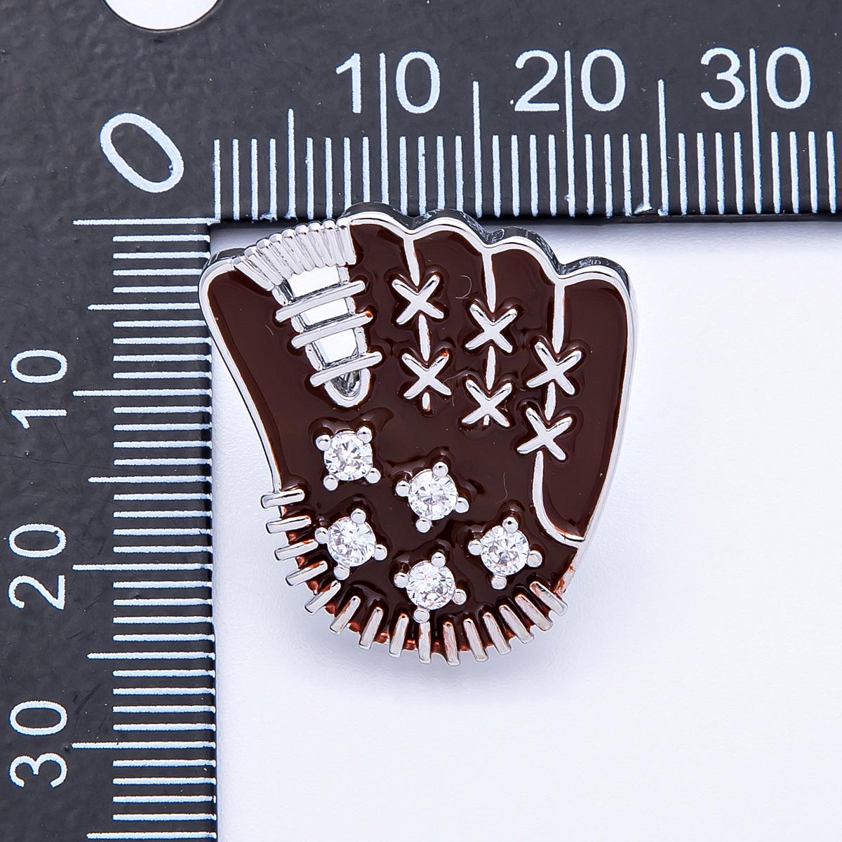 25mm Brown Enamel Paved Baseball Glove Sports Pin Brooch in Gold and Silver | BH - 116 BH - 117 - DLUXCA