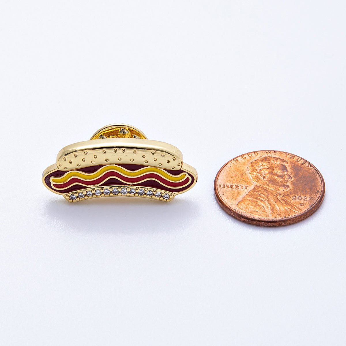 26mm Paved Enamel Paved Hotdog Brooch Pin in Gold and Silver | BH112 BH113 - DLUXCA