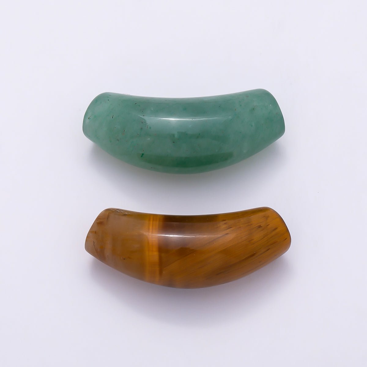 28mm x 12mm Tiger Eye, Aventurine Gemstone Slide Curved Tube Pendant | Beads-00529 Beads-00530 - DLUXCA