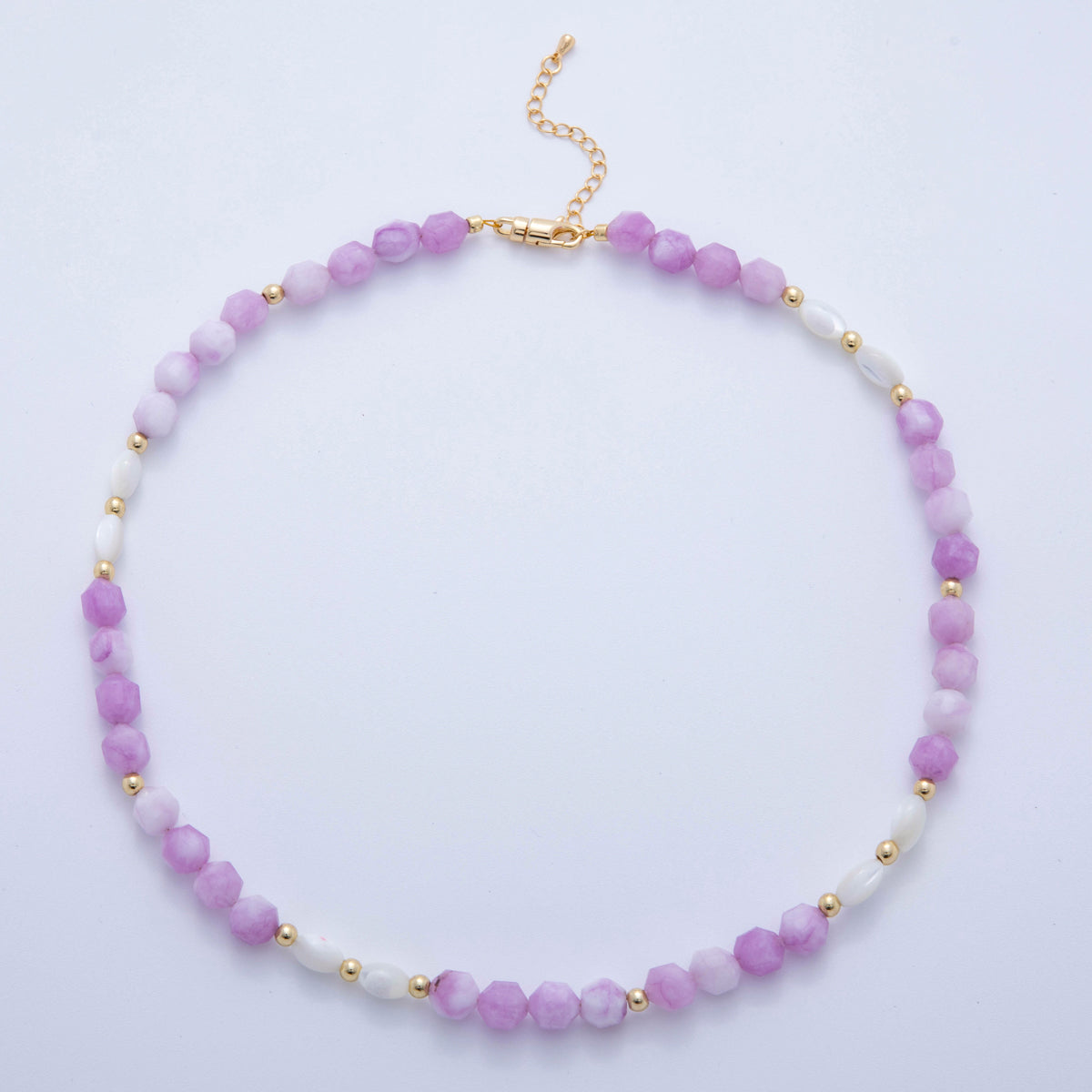 Handmade 18K Gold Filled Shell Pearl Amethyst Gemstone 17 Inch Necklace | WA-092