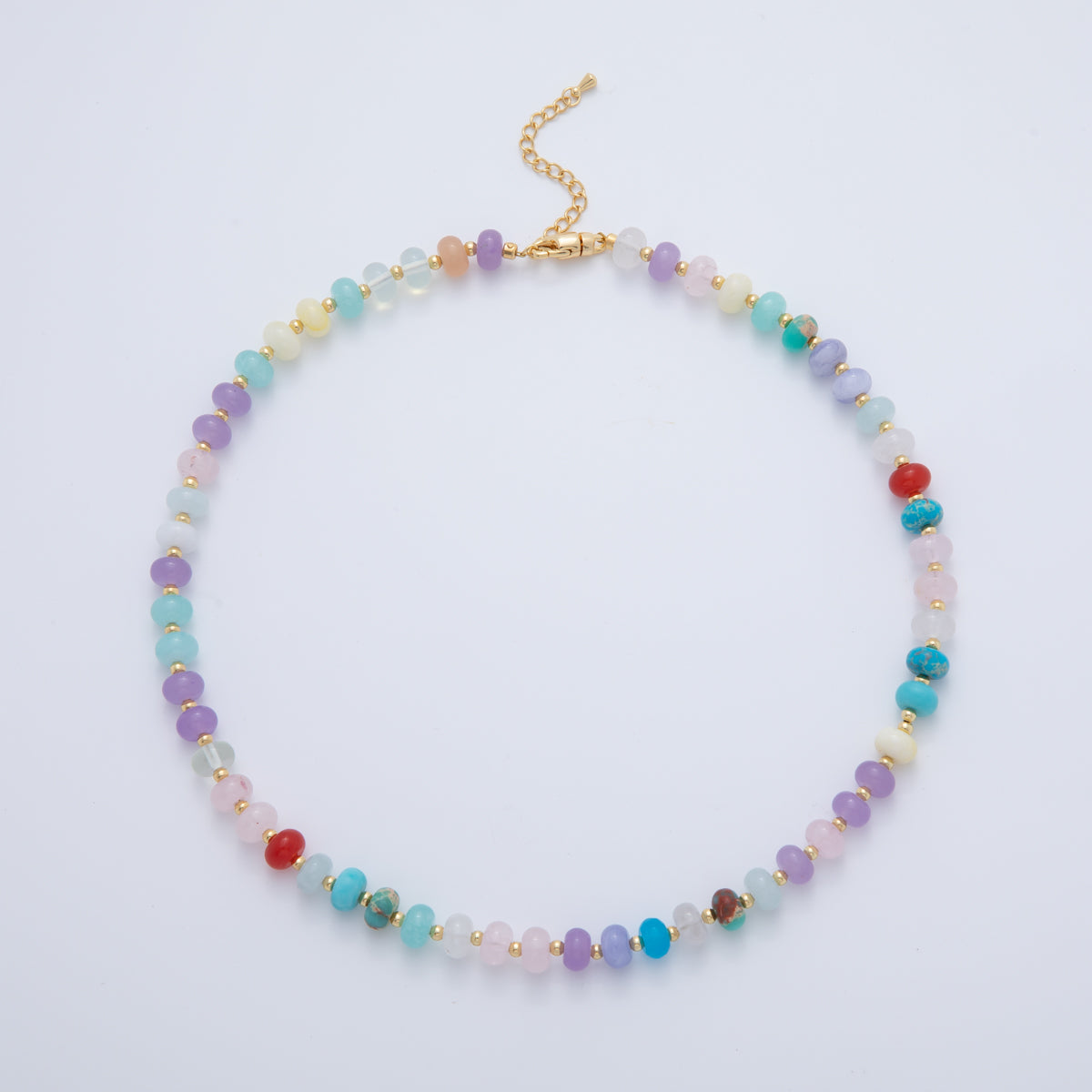 18K Gold Filled Splashed Earth & Sky Toned Color Colorful Gemstone Beaded Necklace 17.3 Inch with Extender | WA3302 - WA3315
