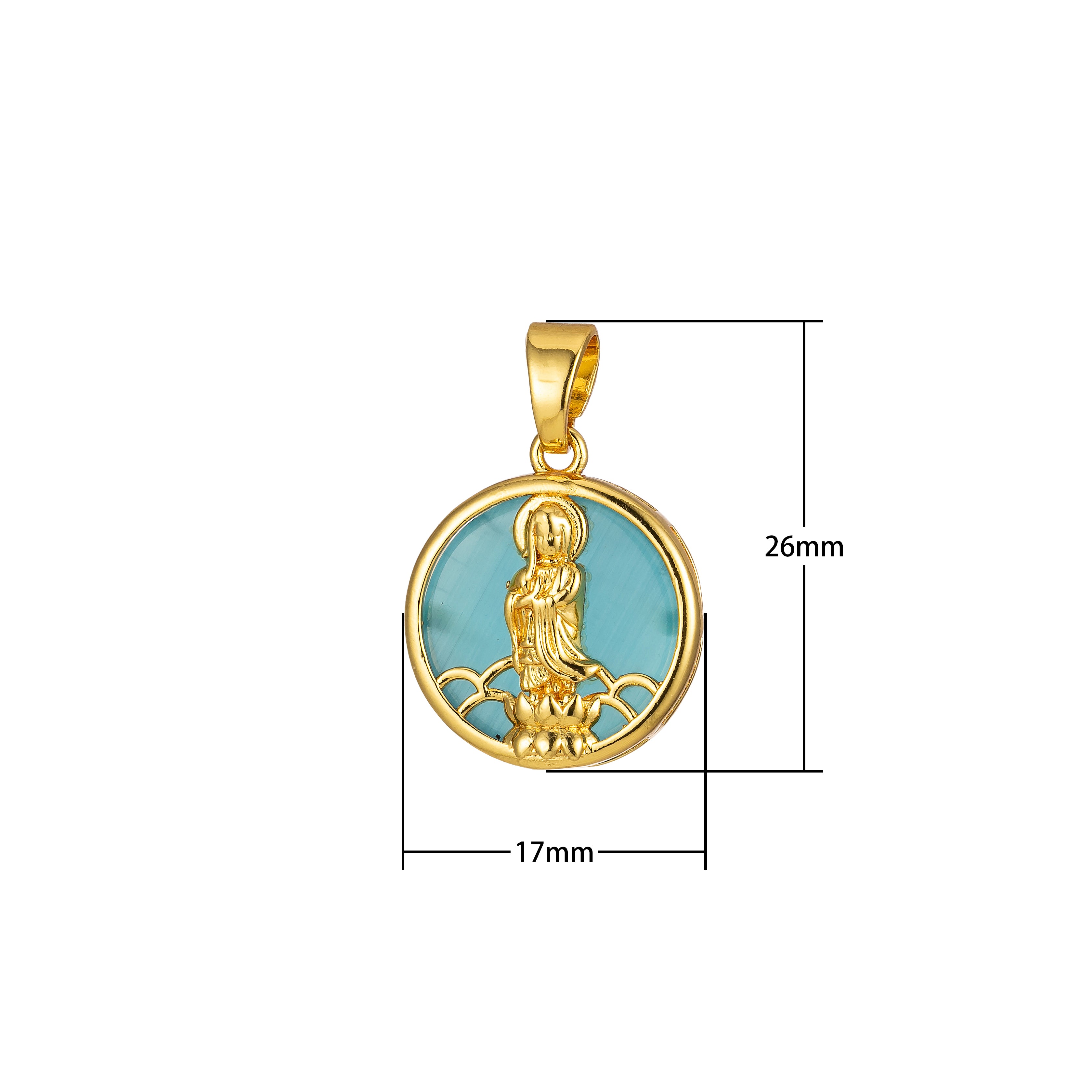 14K Gold Filled Quan Yin Pendant Buddha Kuan Yin Dainty Round Religious Pendant | J296 - J300