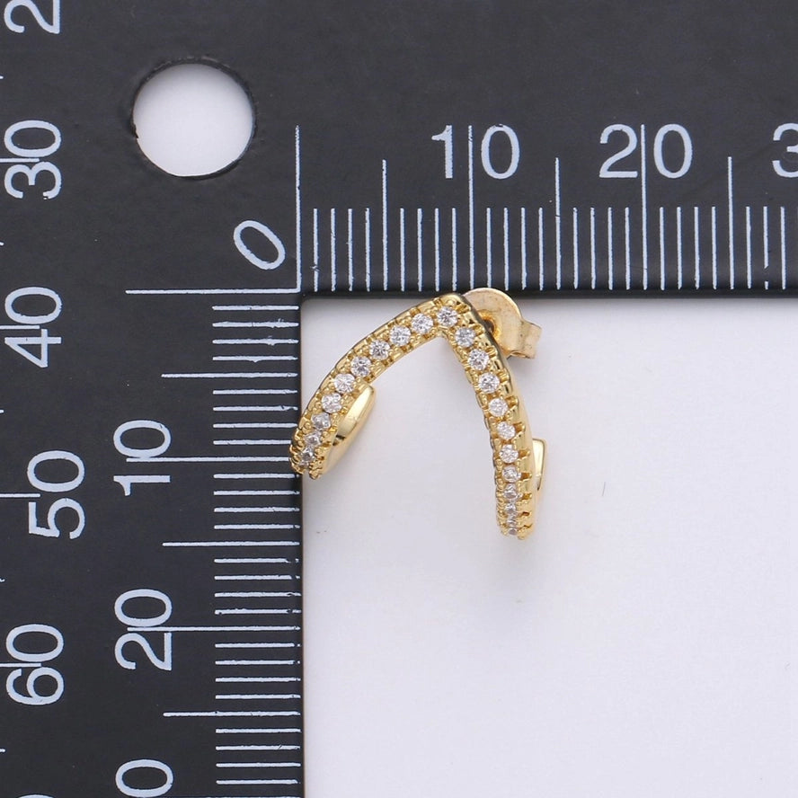 Micro Pave Gold Stud earrings, minimalist earrings triangle huggie earrings for gift K-863