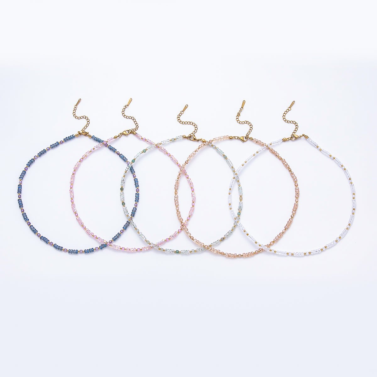 3mm Blue, Pink, Clear AB, Peach, White, Green Tube Rondelle Multifaceted Crystal Gemstone Chain 16 Inch Necklace | WA-00898 ~ WA-01015 - DLUXCA