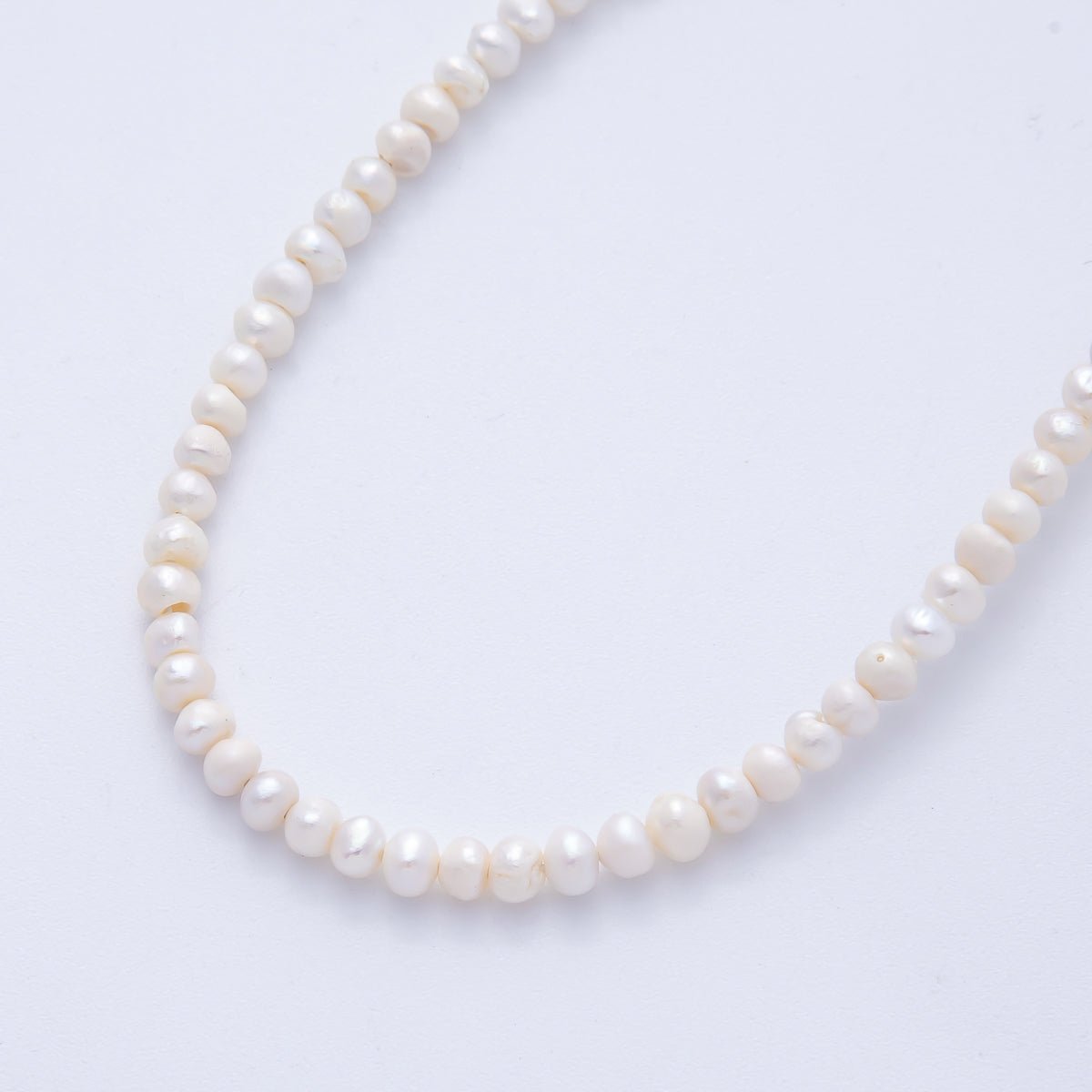 4mm Off White Button Round Freshwater Pearl Strand Finding | WA - 04187 - DLUXCA