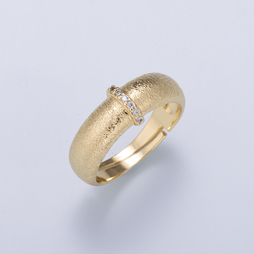 16K Gold Filled Micro Paved CZ Rondelle Lined Textured Adjustable Ring | Rings-00433