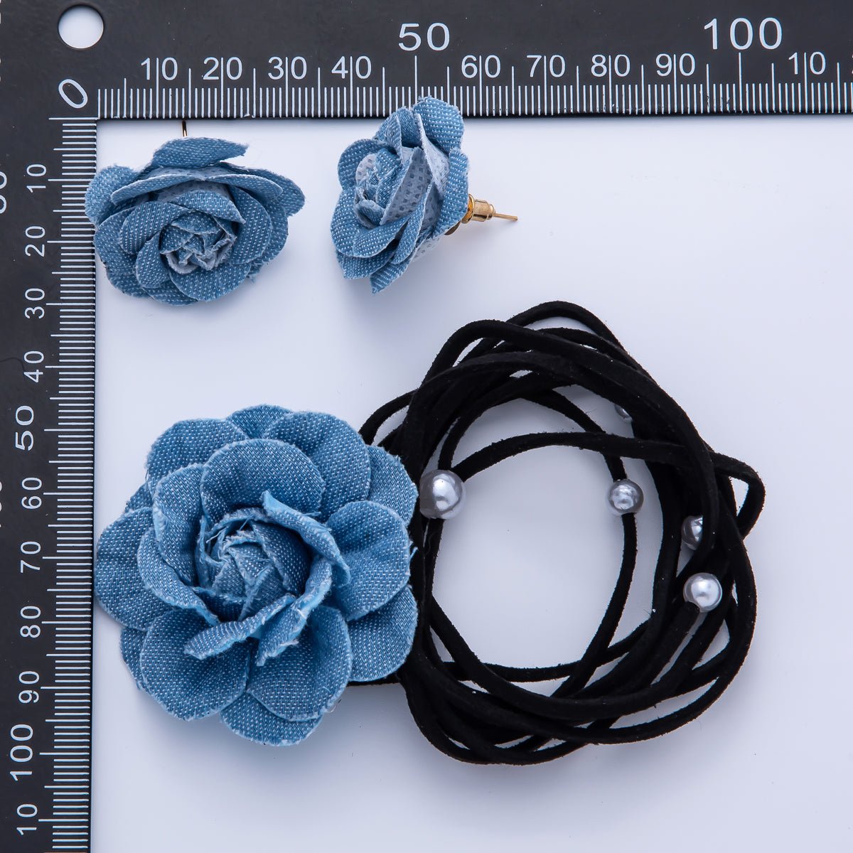 50mm Blue Denim Jeans Flower Adjustable 64 Inches Necklace | WA - 04189 - DLUXCA