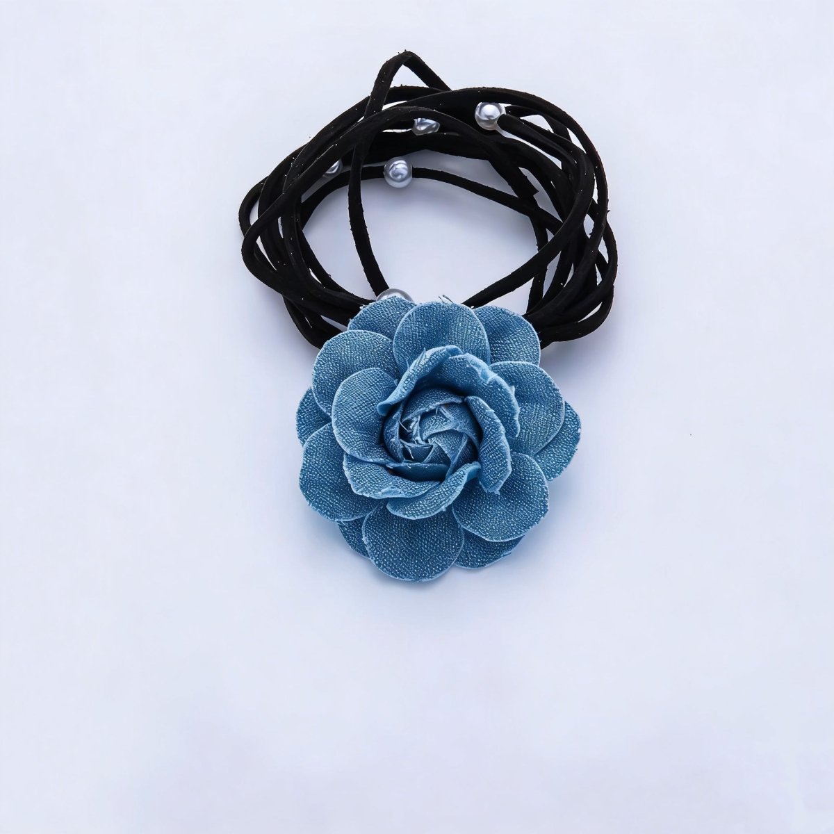 50mm Blue Denim Jeans Flower Adjustable 64 Inches Necklace | WA - 04189 - DLUXCA