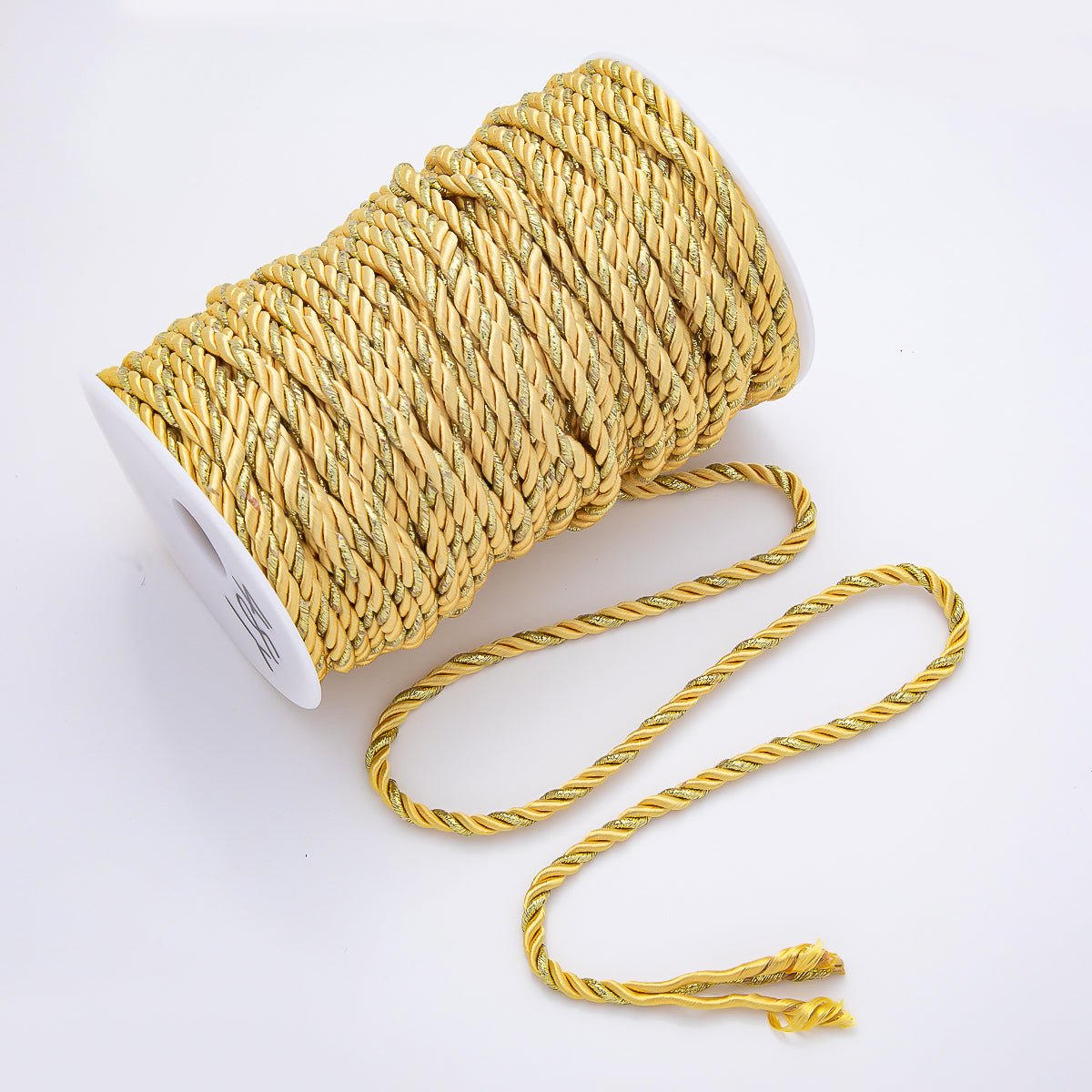 5mm Yellow Gold Twisted Summer Sport Cotton Fabric Paracord Unfinished Chain by Yard | Roll-01876 - DLUXCA