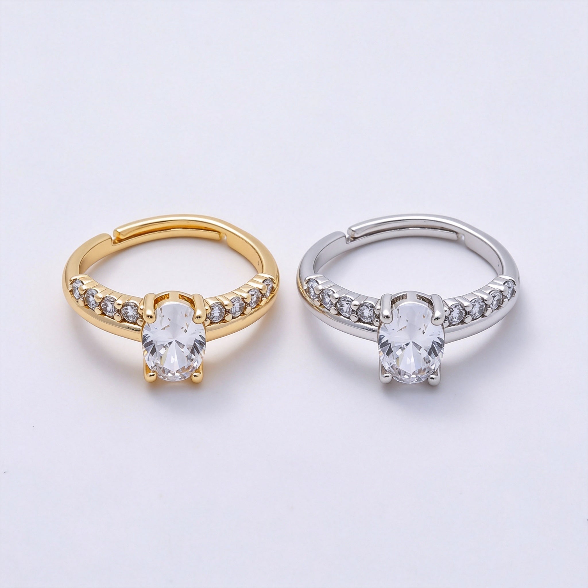 16K Gold Filled Oval Micro Paved CZ Adjustable Ring in Gold & Silver | Rings-00164 Rings-00117