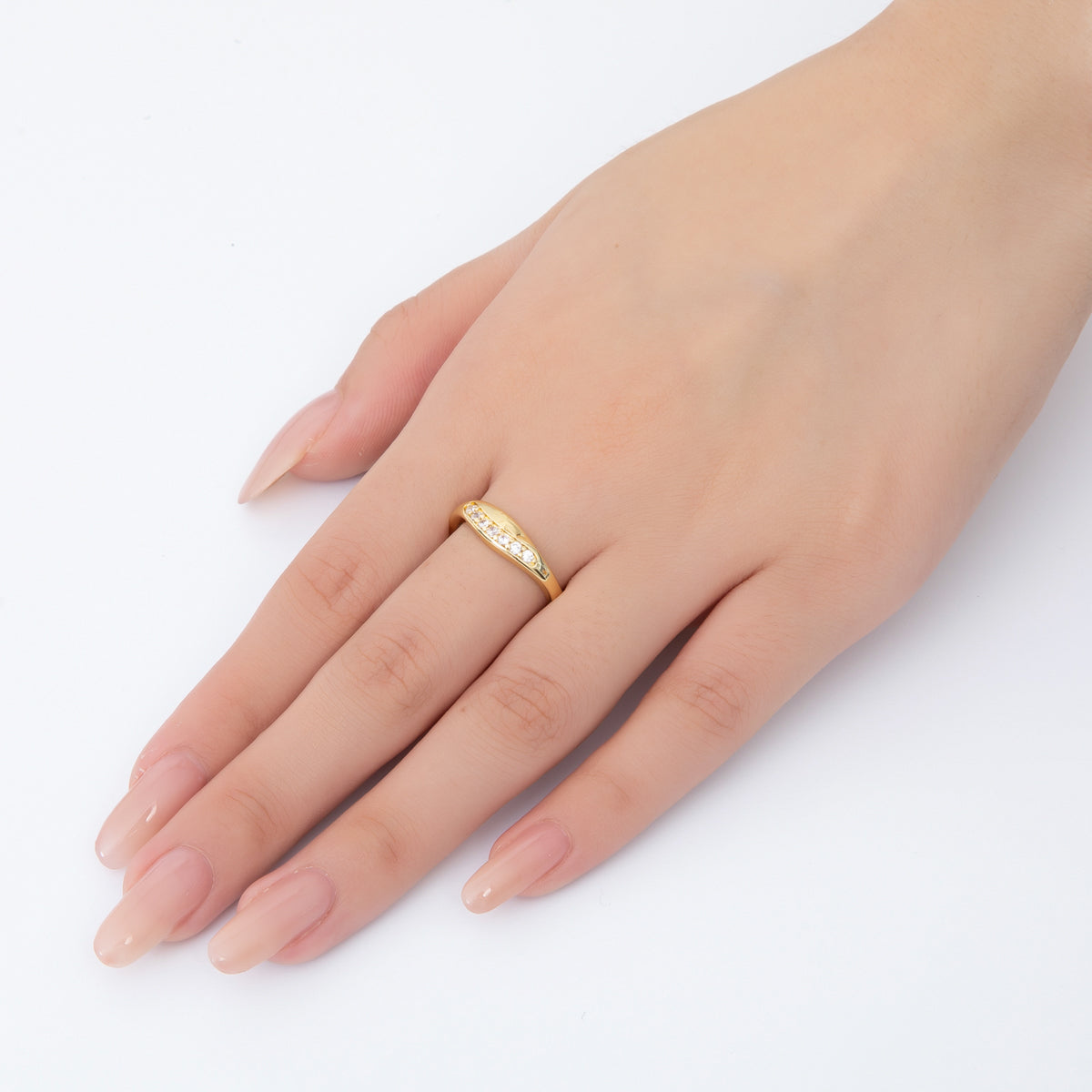 18K Gold Filled Clear Micro Paved CZ Adjustable Thin Band Ring | O02241
