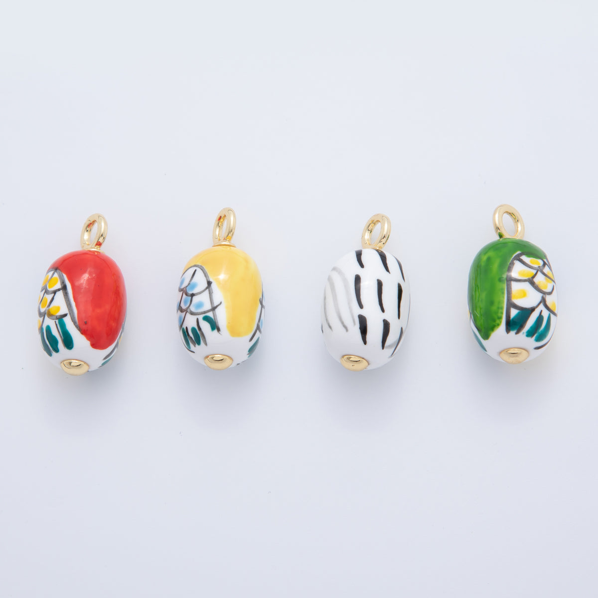 18K Gold Filled White, Red,Yellow, Blue Owl Bird Animal Ceramic Drop Pendant | AF696 AF697