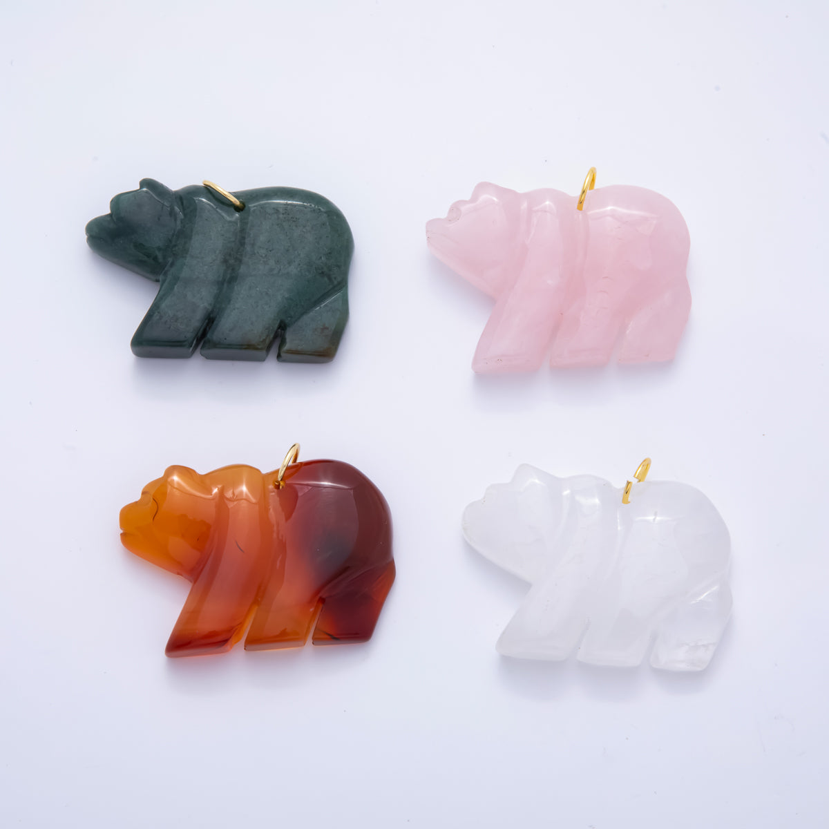 18K Gold Filled 35mm Aventurine, Rose Quartz, Clear Quartz, Carnelian Bear Animal Gemstone Charm | AH930 AH931