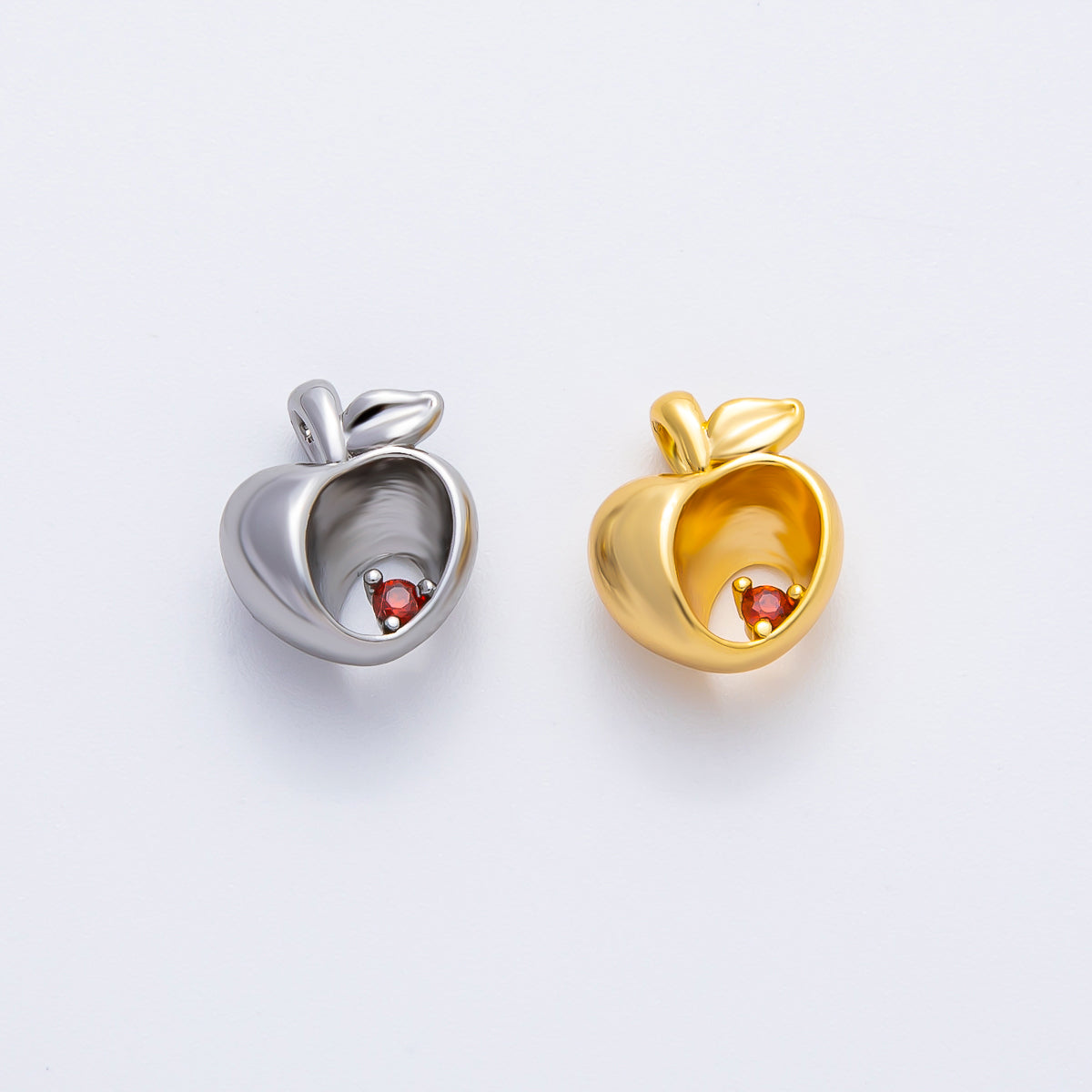 18K Gold Filled 12mm Red CZ Apple Fruit Charm in Gold & Silver | AF1361