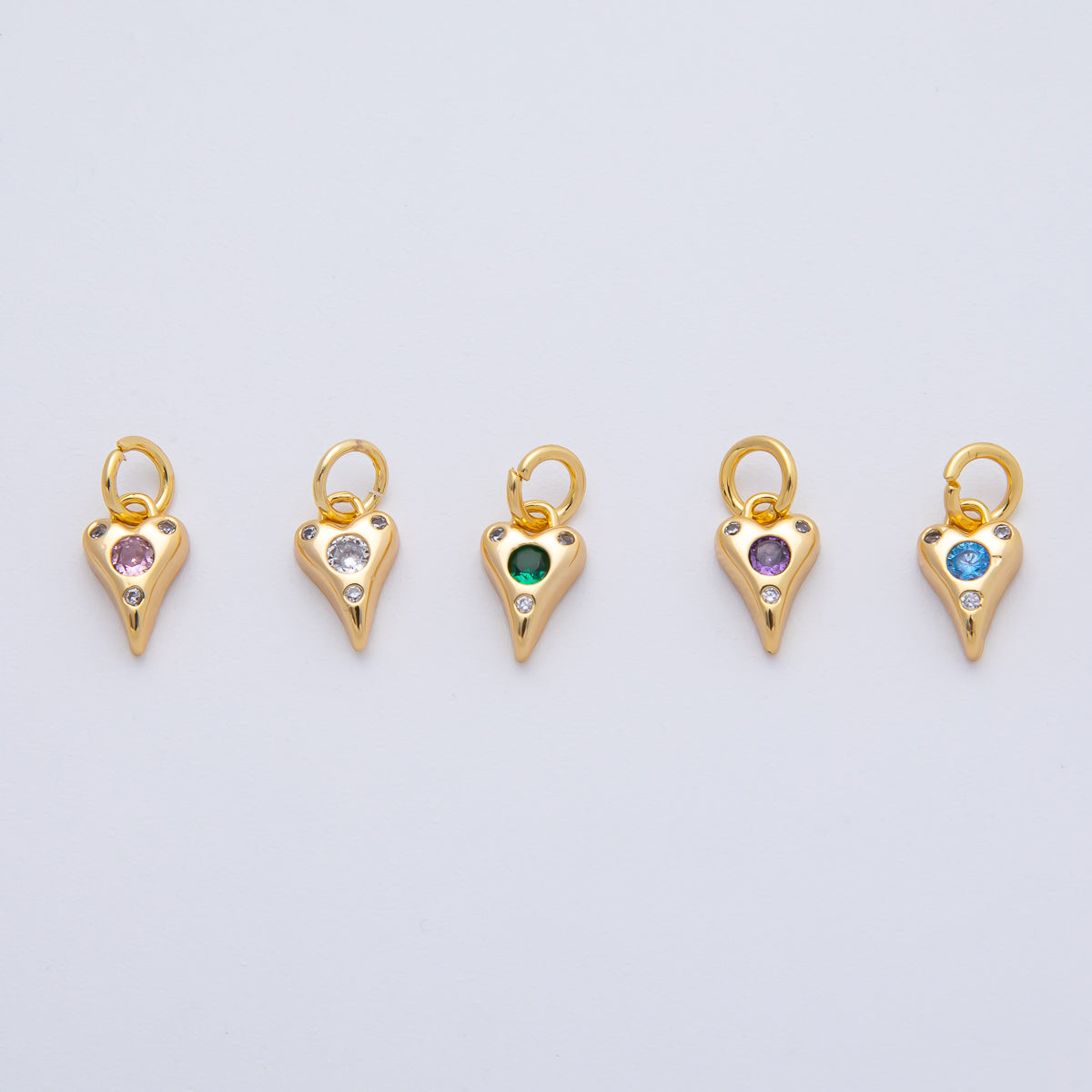 18K Gold Filled 9.3mm Pink, Purple, Clear, Green, Blue Clear CZ Dotted Teardrop Mini Charm | AF1483 - AF1485