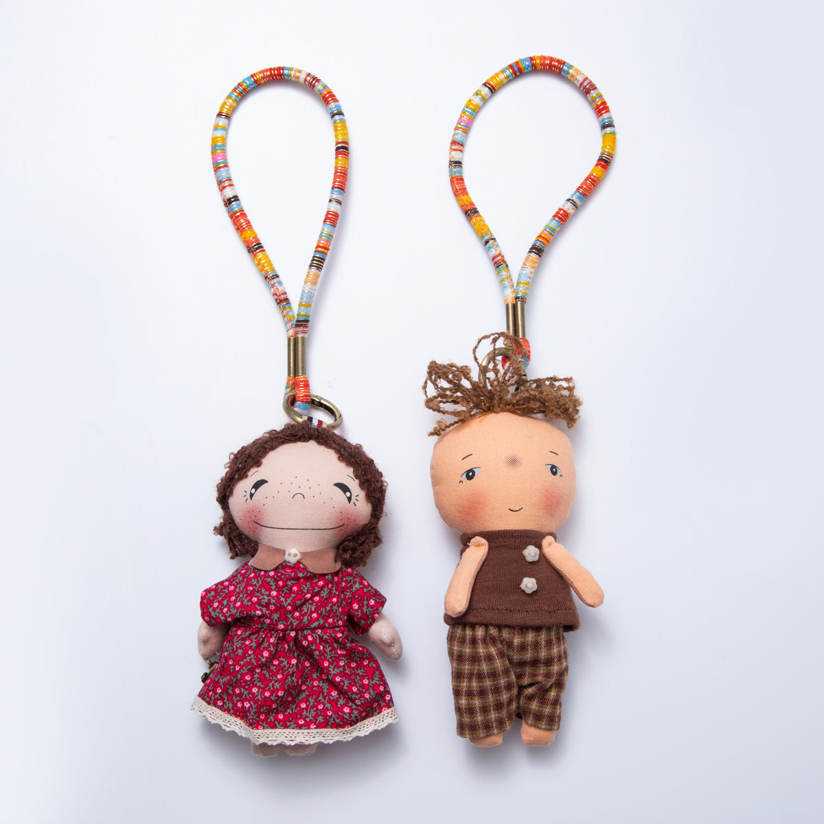 Fabric Plush 300mm Red Flower and Checkered Outfit Couple Keychain | WB-00059 & WB-00064