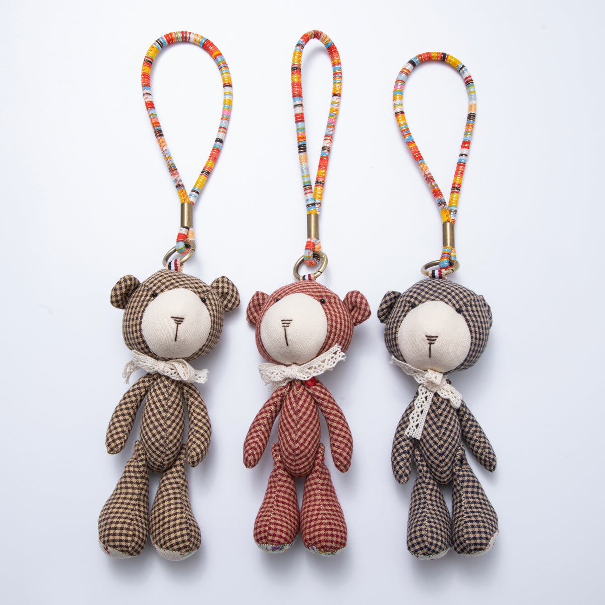 Fabric Doll 350mm Colorful Vintage Lace Bow Teddy Bear Friendship Keychain | WB-00049 ~ WB-00051