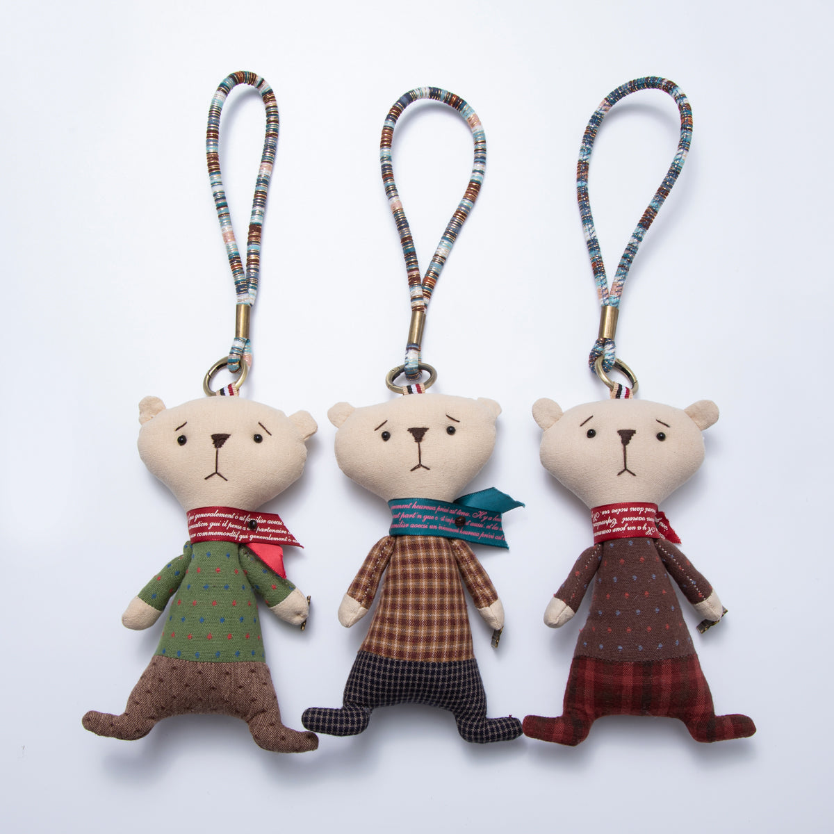 Fabric Doll 340mm Colorful Vintage Scarf Teddy Bear Friendship Keychain | WB-00052 - WB-00054