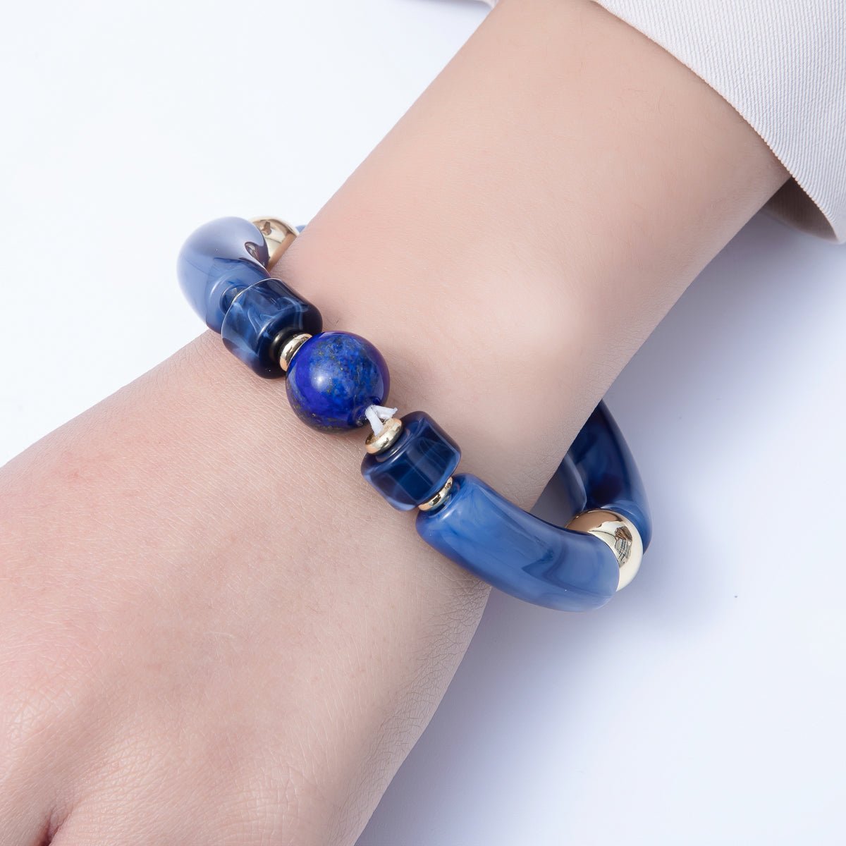6mm Blue Lapis Lazuli, Kyanite Gemstone Bead Stretch Bracelet | WA - 3969 WA - 3970 - DLUXCA