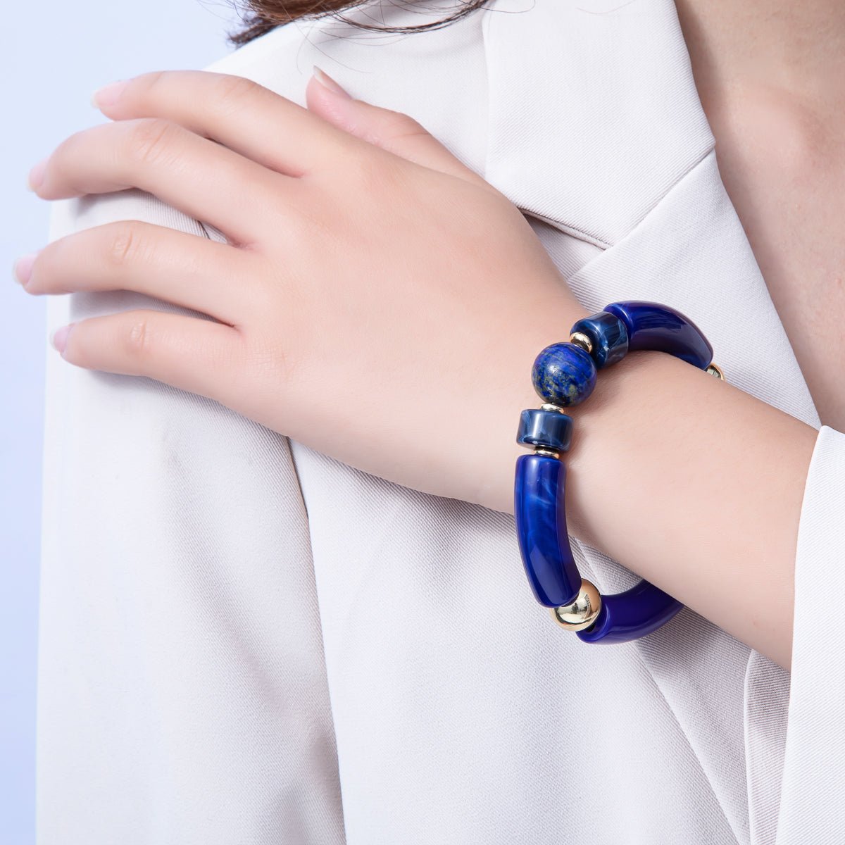 6mm Blue Lapis Lazuli, Kyanite Gemstone Bead Stretch Bracelet | WA - 3969 WA - 3970 - DLUXCA