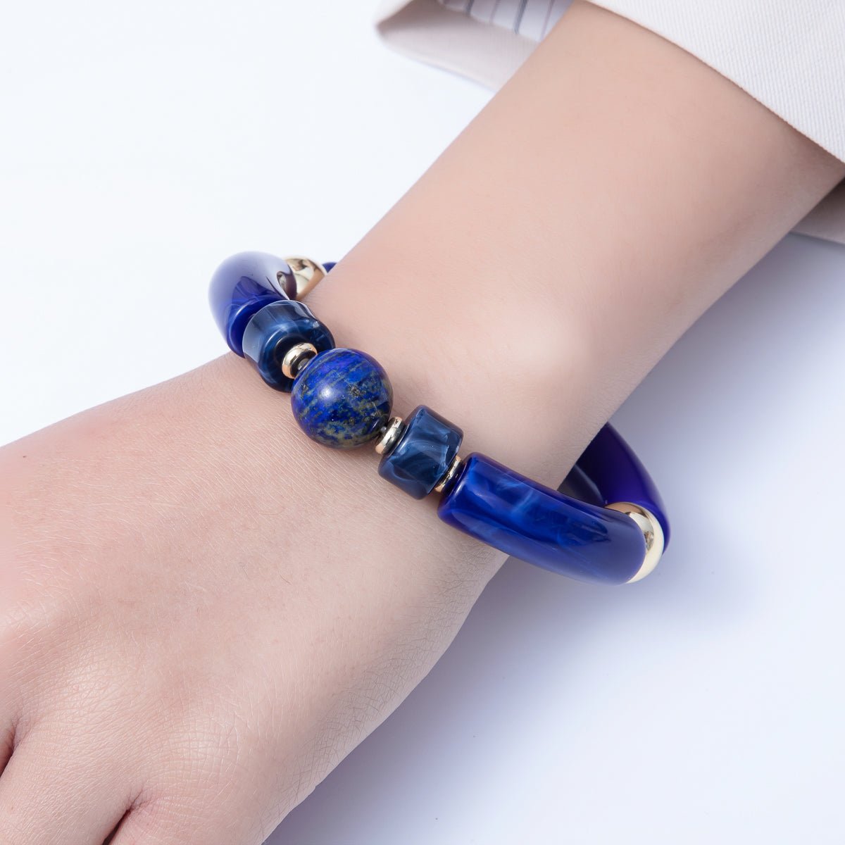 6mm Blue Lapis Lazuli, Kyanite Gemstone Bead Stretch Bracelet | WA - 3969 WA - 3970 - DLUXCA