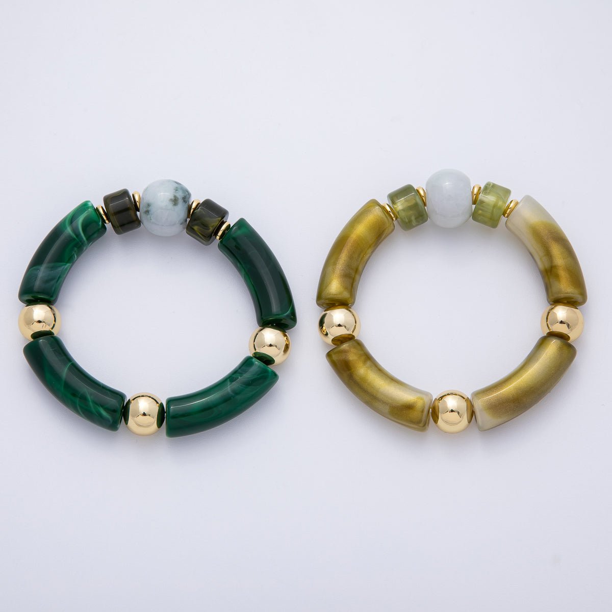 6mm Green Malachite, Peridot Gemstone Bead Stretch Bracelet | WA - 3973 - DLUXCA