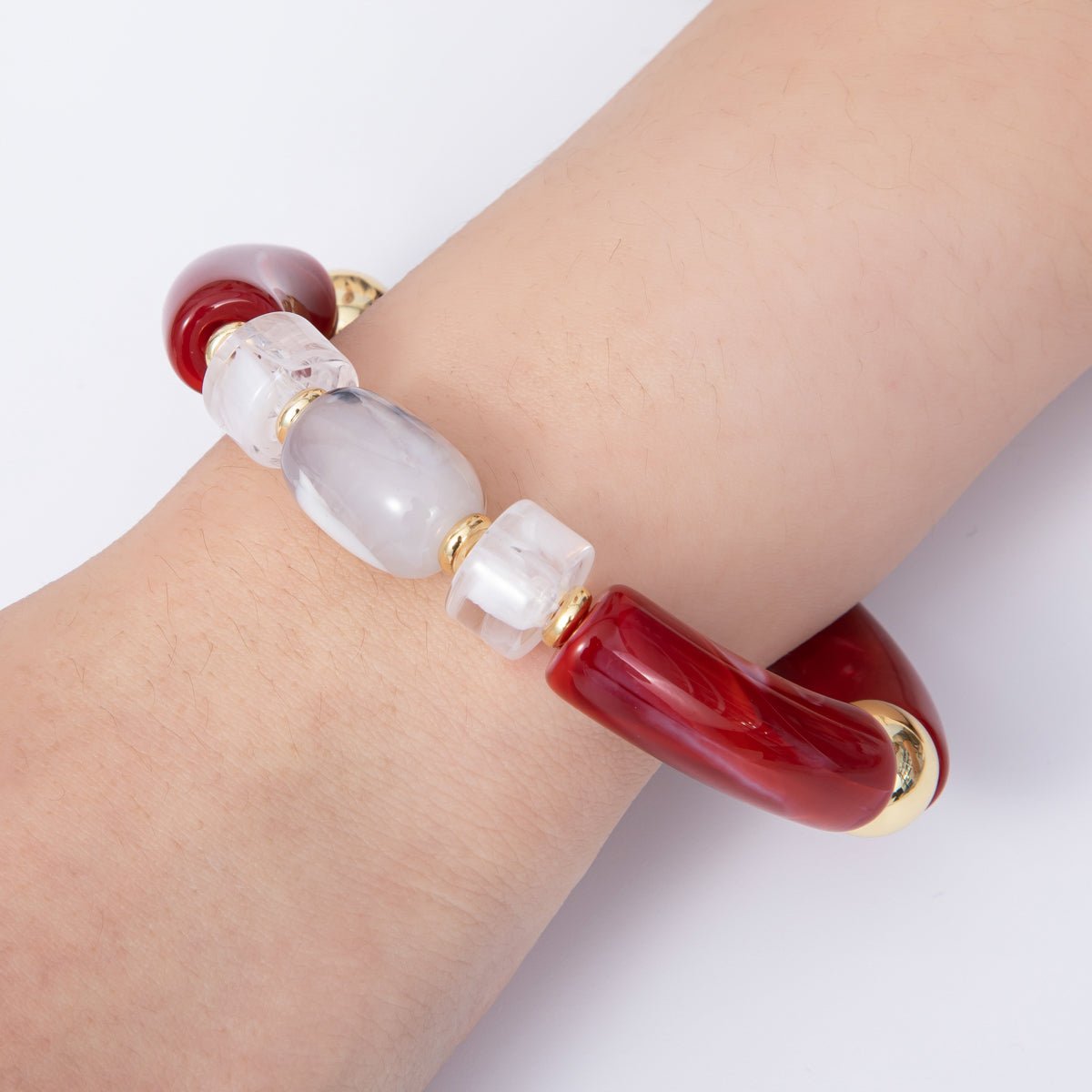 6mm Red Jasper, Carnelian Gemstone Bead Stretch Bracelet | WA - 03971 WA - 04137 - DLUXCA