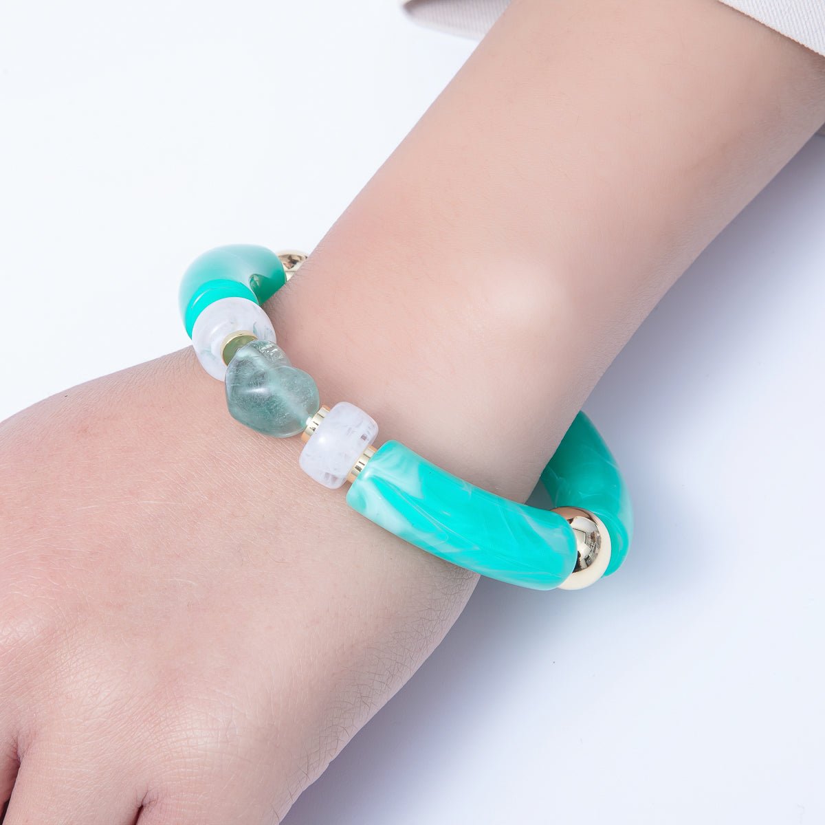 6mm Turquoise Gemstone Heart Bead Stretch Bracelet | WA - 3974 - DLUXCA