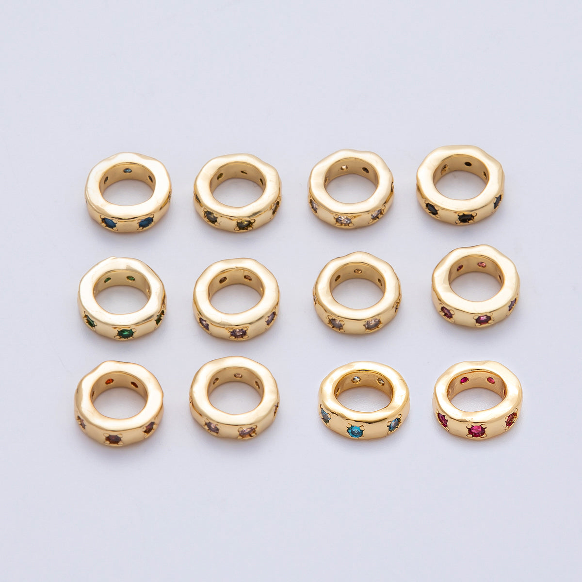 18K Gold Filled 11mm Personalized Birthstone CZ Rondelle Spacer Bead | Beads-00125 ~ Beads-00137