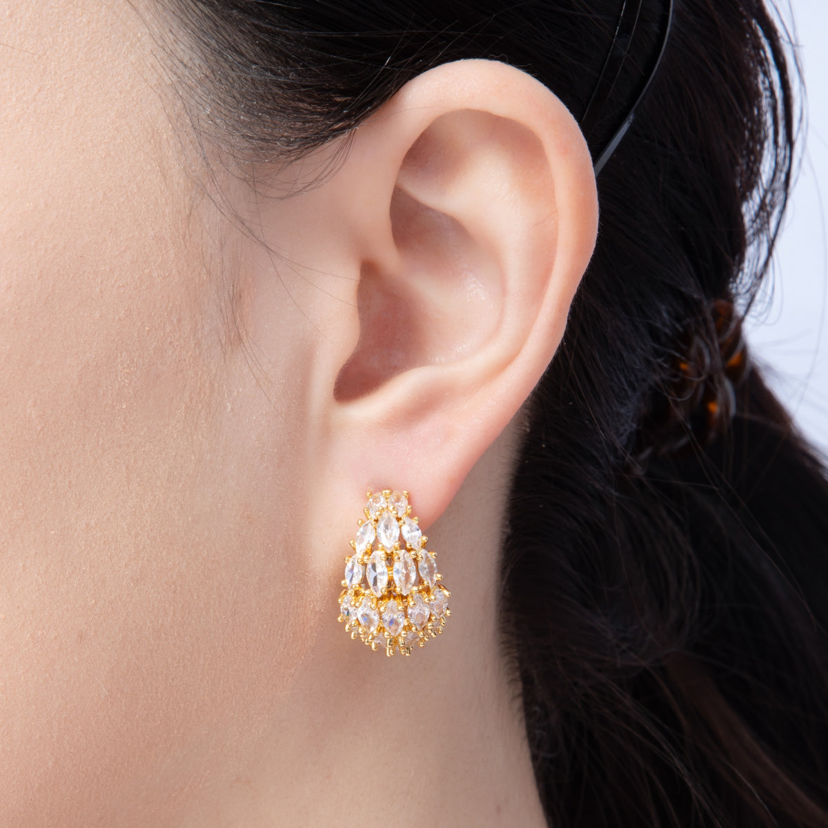 14K Gold Filled 22.5mm Clear CZ Marquise C-Shaped Hoop Earrings in Gold & Silver | EARRINGS-00008-00009