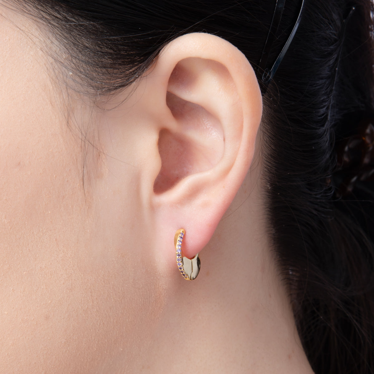 18K Gold Filled 15.3mm Micro Paved CZ Geometric Edged Hoop Earrings | Q166