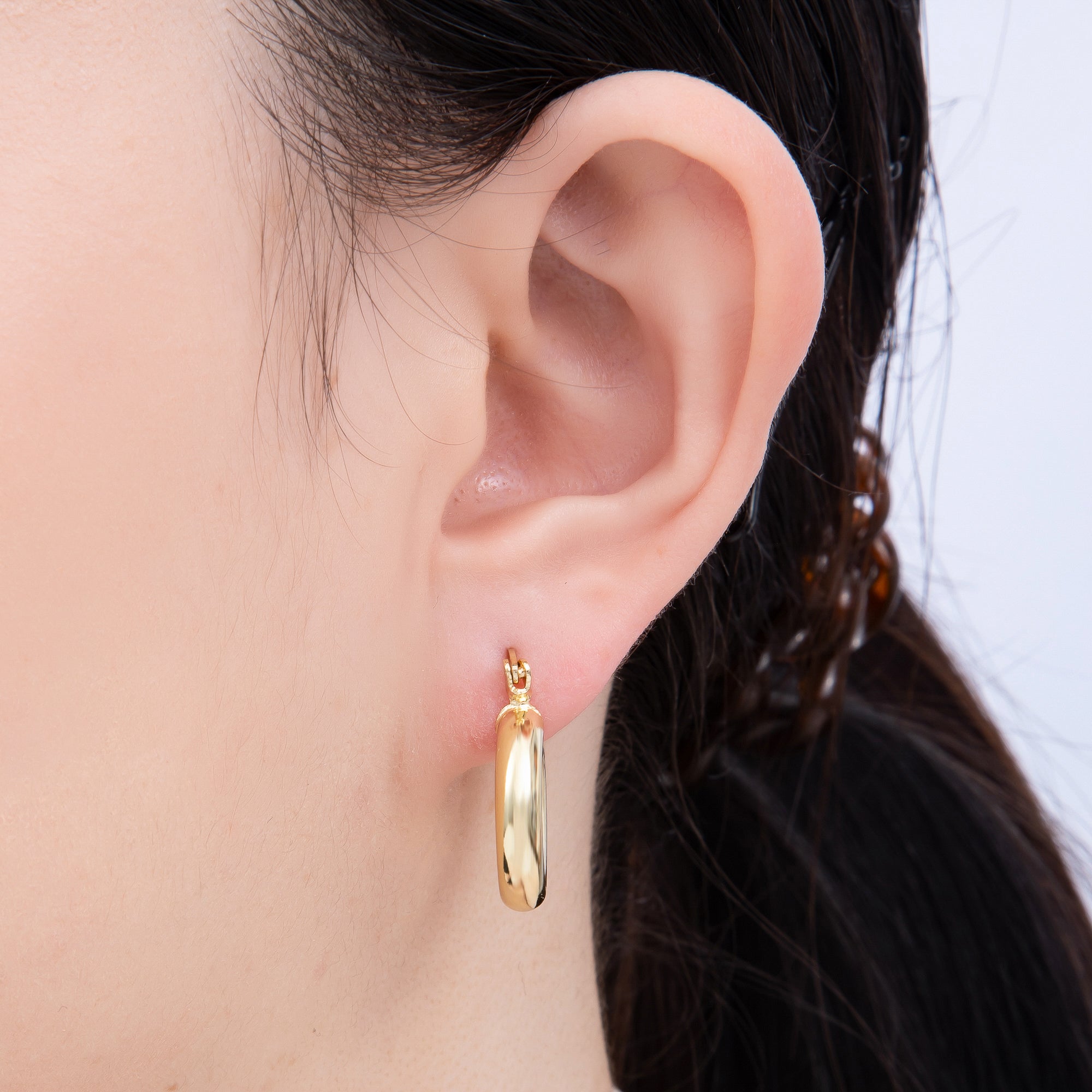 16K Gold Filled 25mm Classic Minimalist Chubby Latch Hoop Earrings | Earrings-00298