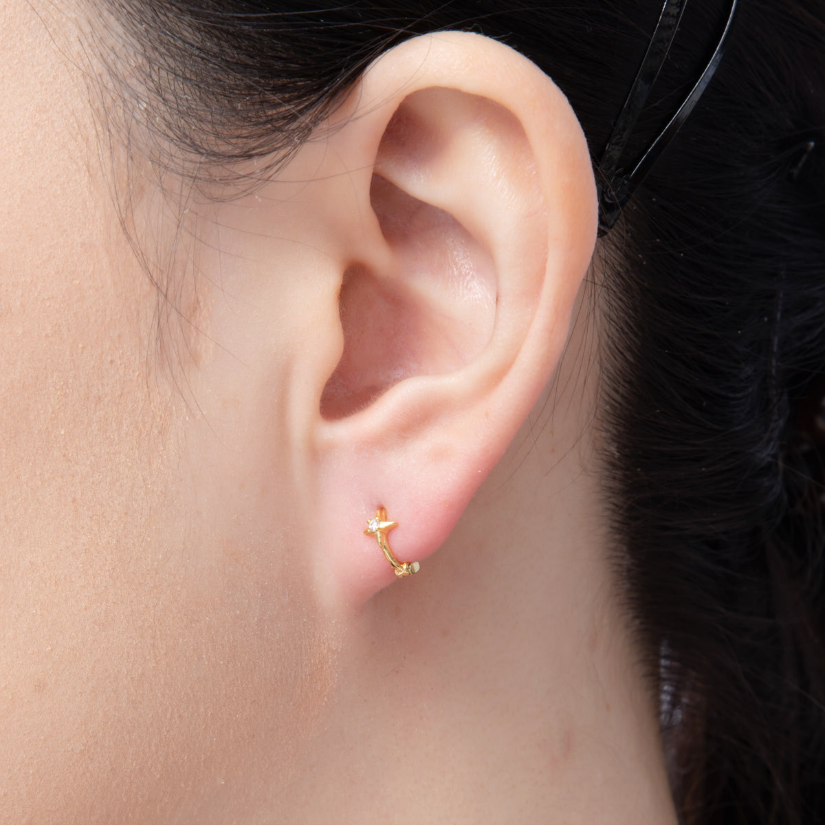 18K Gold Filled 10mm Clear CZ Celestial North Star Cartilage Huggie Earrings | Q167