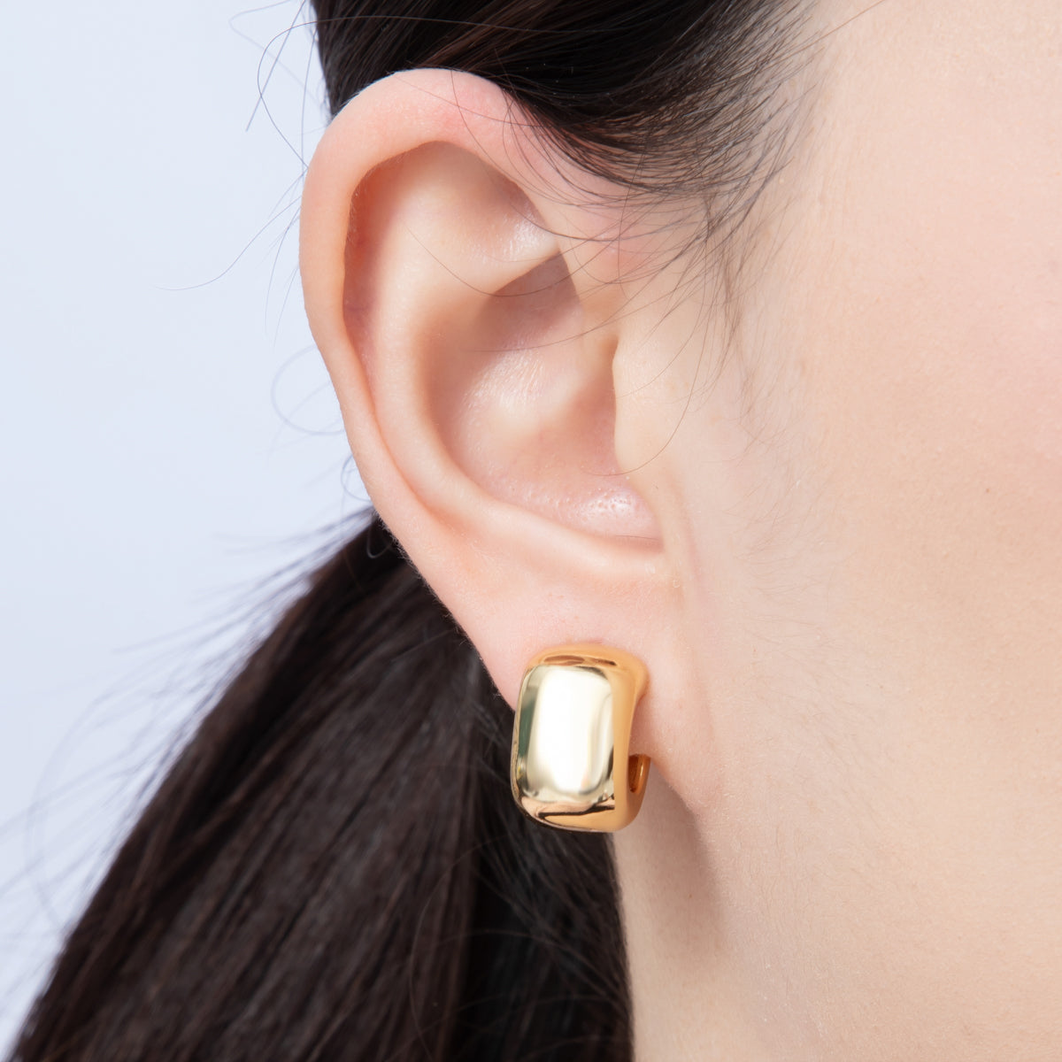 18K Gold Filled 19mm Wide Minimalist Square J-Shaped Hoop Earrings | Earrings-00040