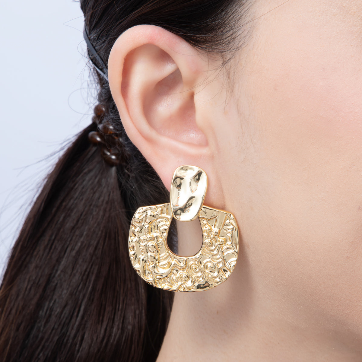18K Gold Filled 44mm Hammered Door Knocker Stud Earrings | Earrings-00083
