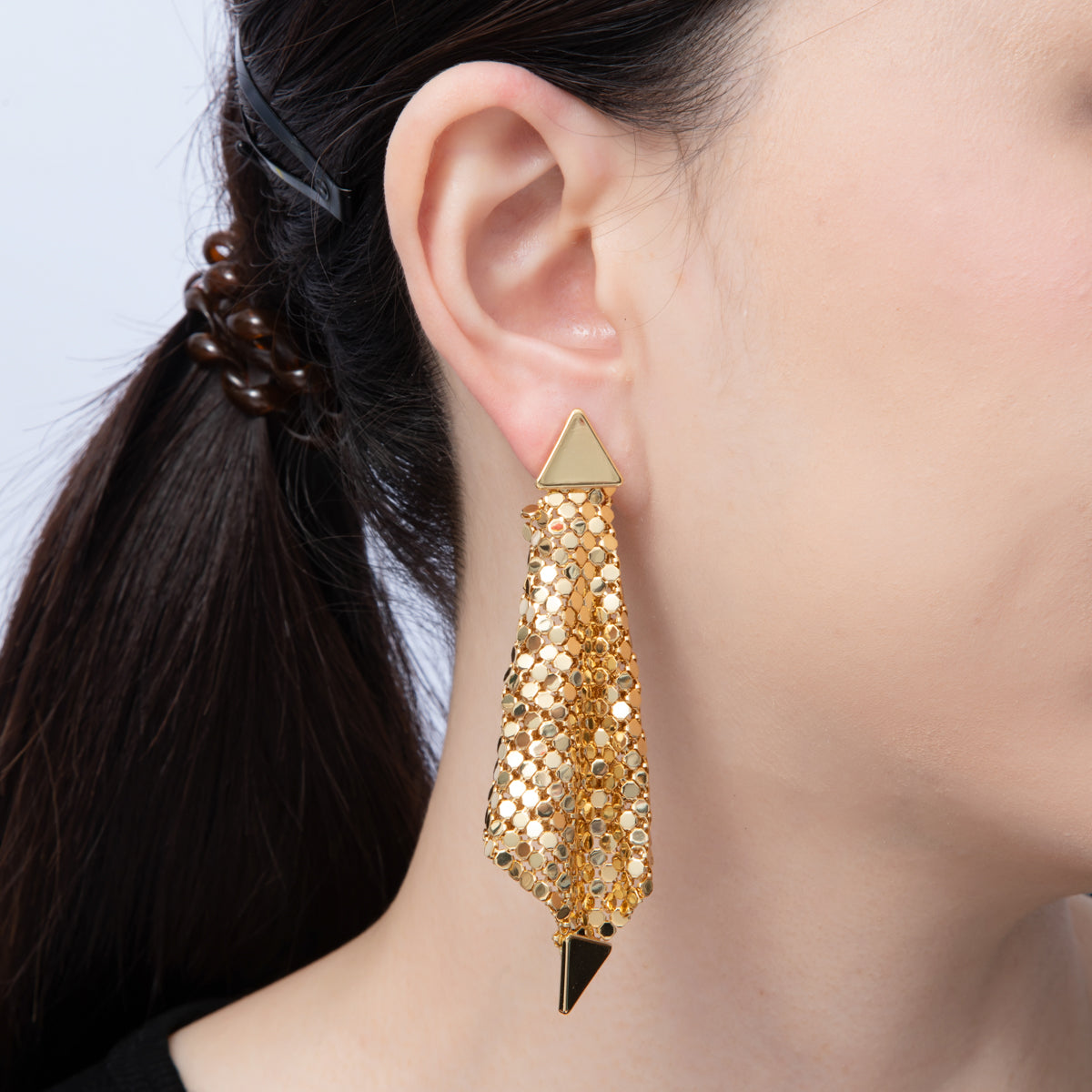 18K Gold Filled 88mm Rhombus Foil Triangle Drop Stud Earrings | Earrings-00084