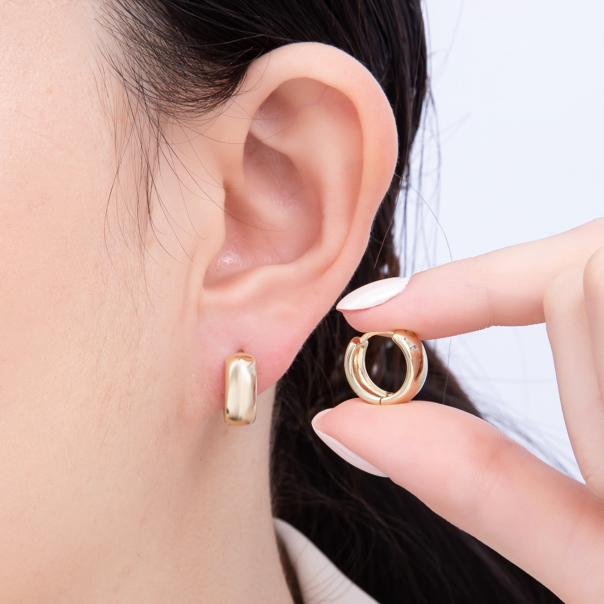 14K Gold Filled 14mm Minimalist Plain Cartilage Huggie Earrings | Earrings-00257