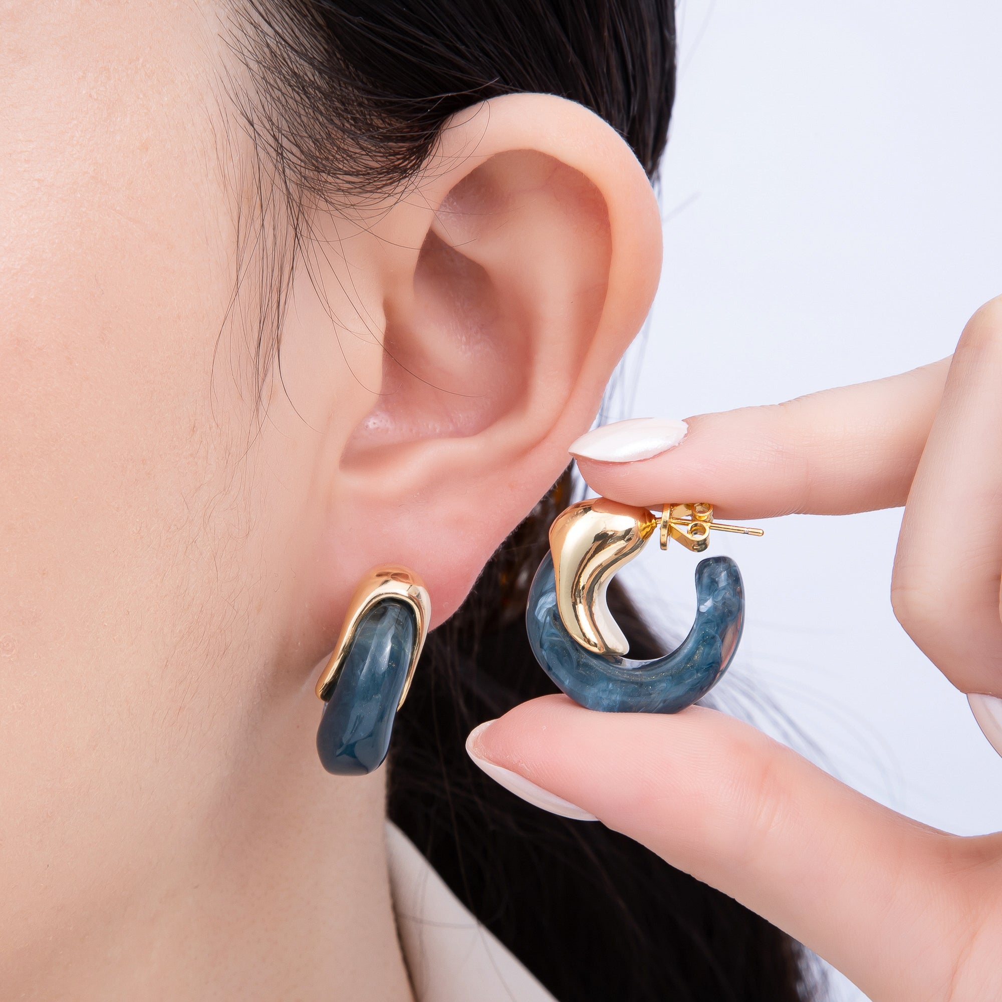 18K Gold Filled 25mm Molten Resin C-Shaped Hoop Earrings | Earrings-00251 - Earrings-00256