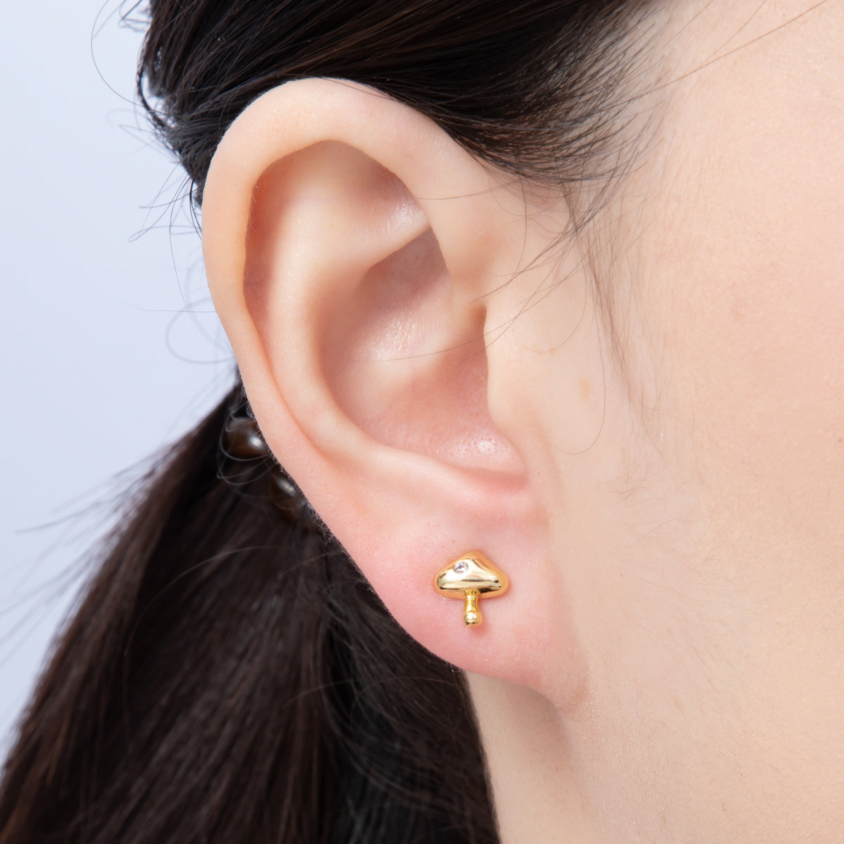 18K Gold Filled 8.7mm Clear CZ Dotted Mushroom Stud Earrings | Earrings-00082