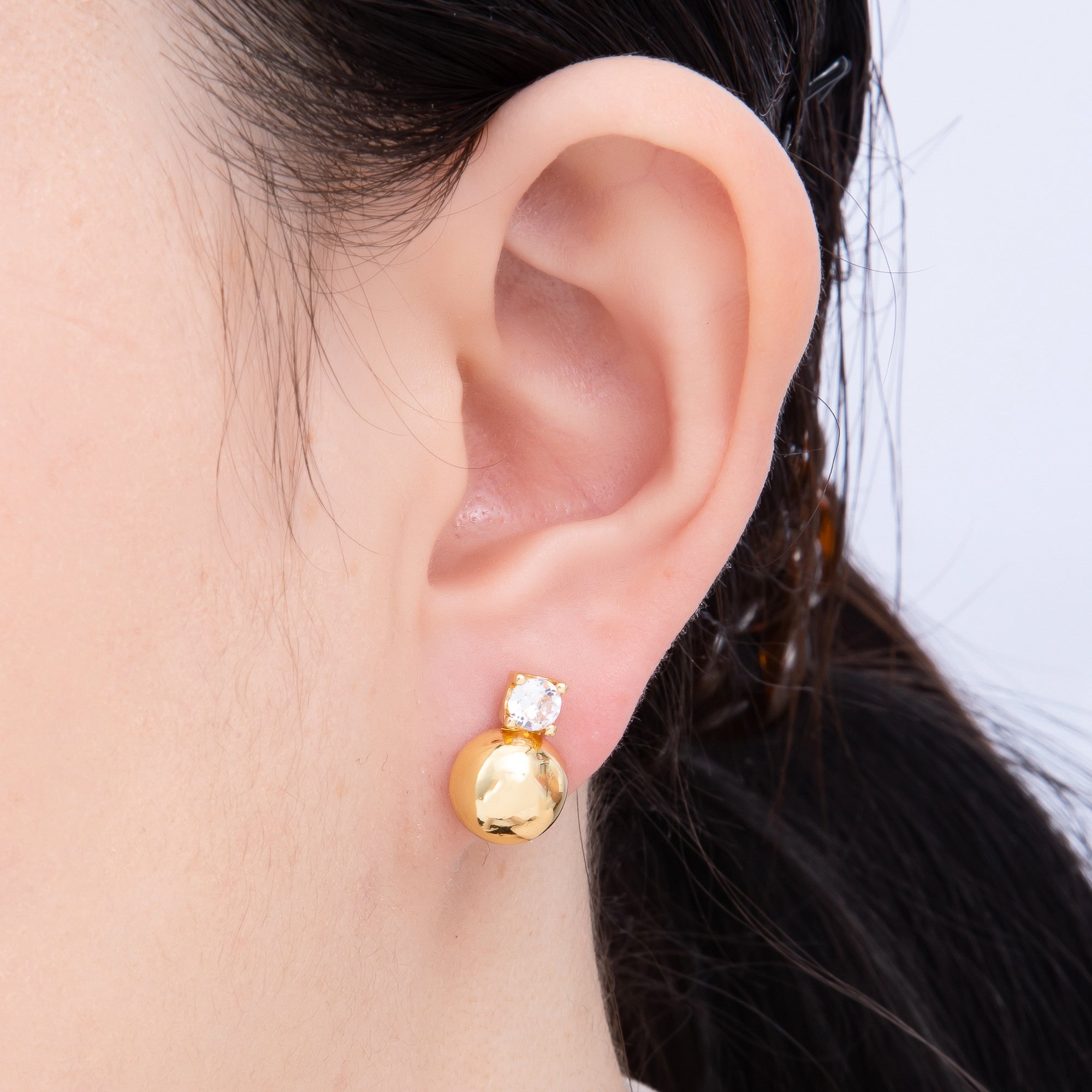 16K Gold Filled 15mm Clear CZ Dome Round Ball Stud | Earrings-00233