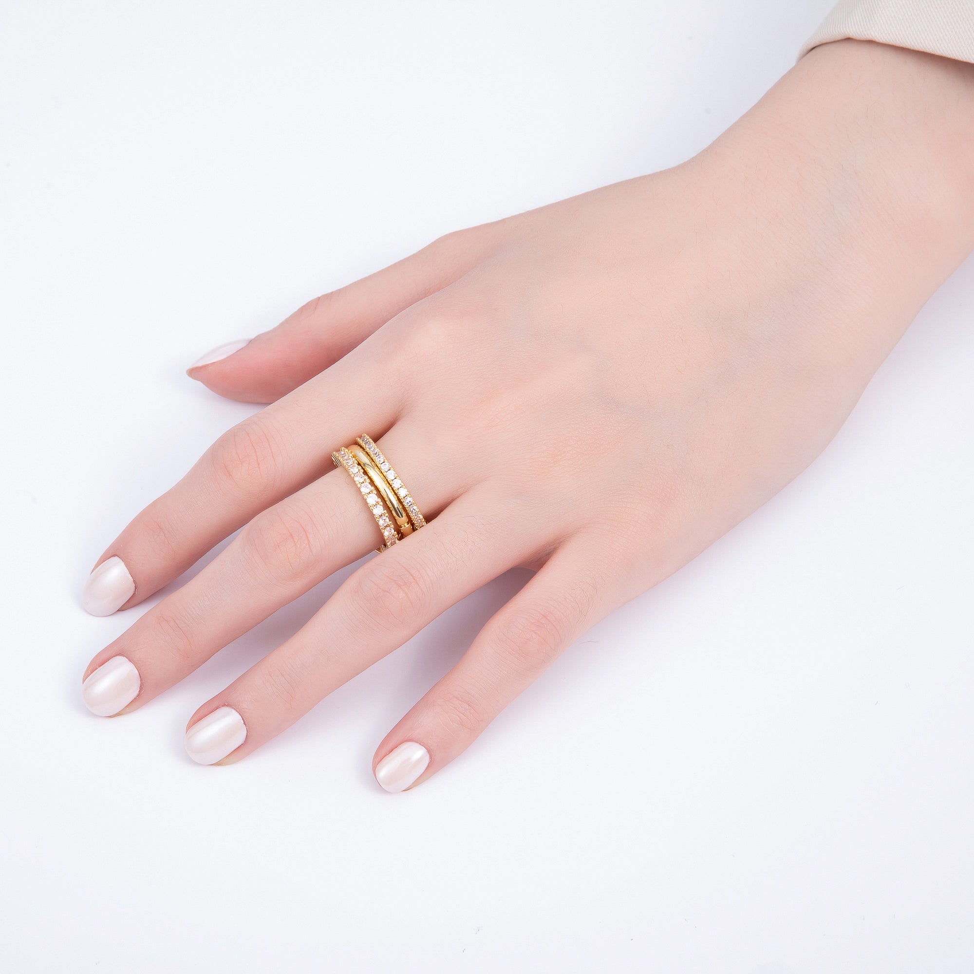 16K Gold Filled Micro Paved CZ Triple Interlock Ring | RINGS-00061